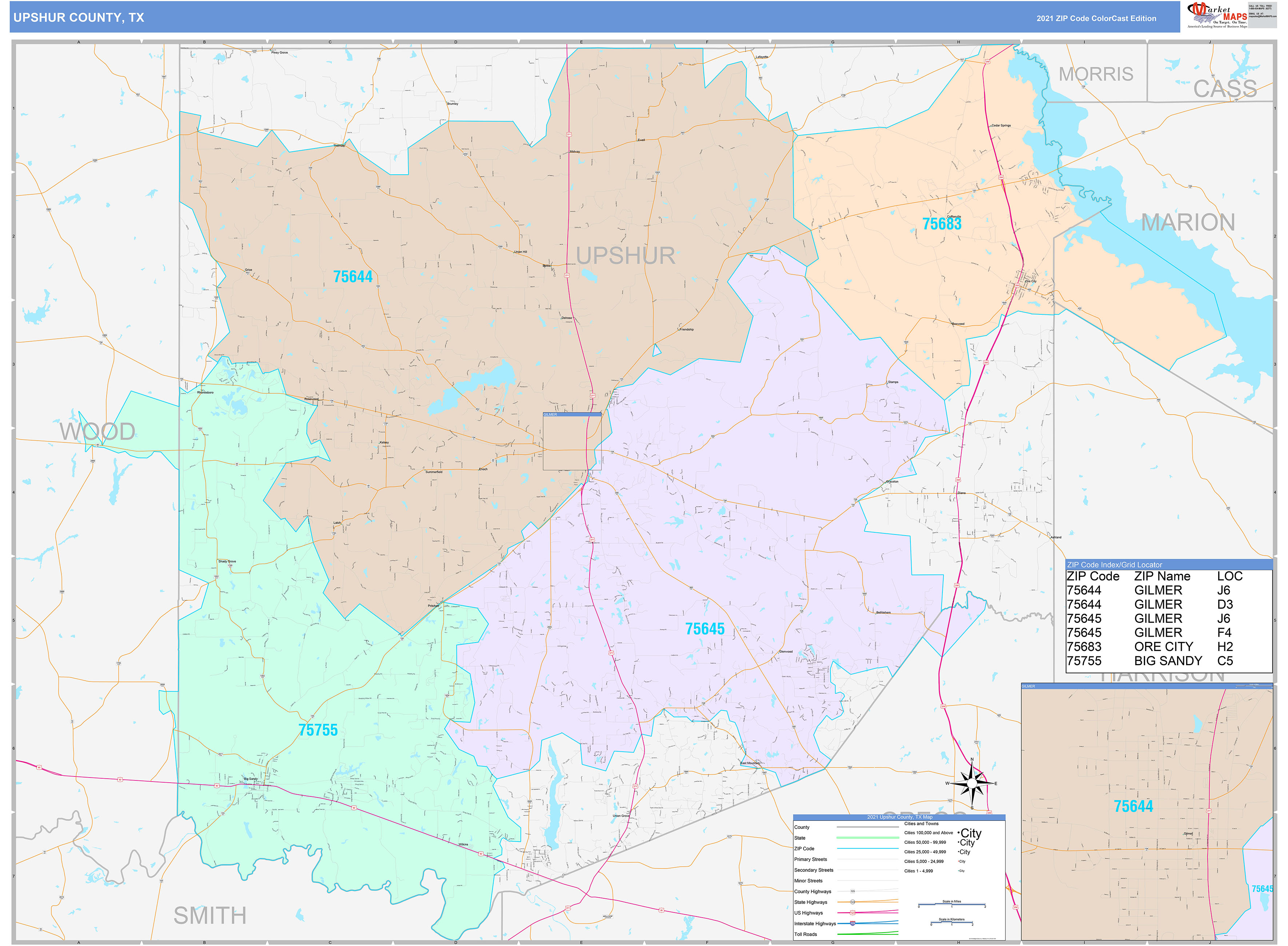 Upshur County Tx Wall Map Color Cast Style By Marketmaps