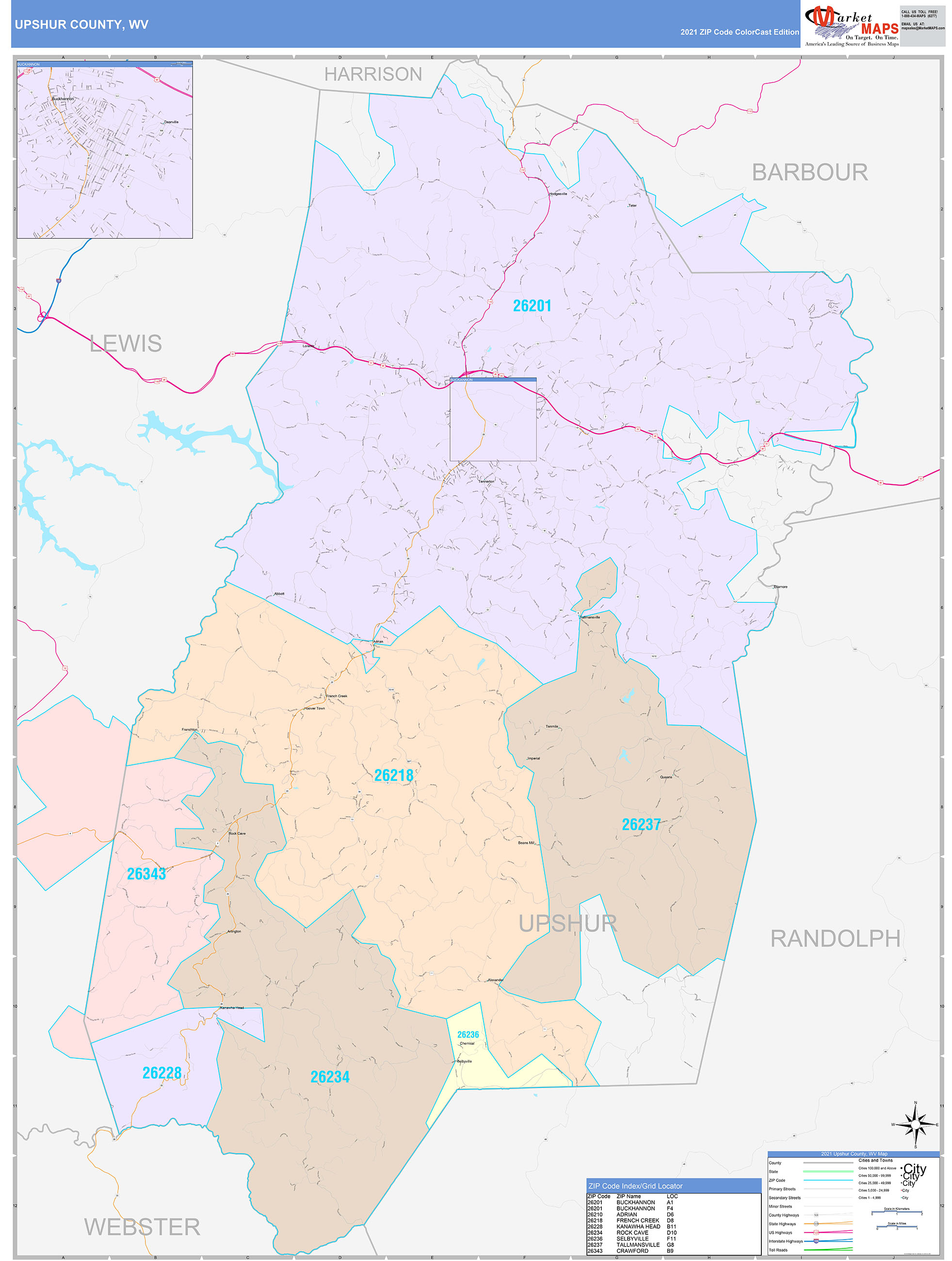 Upshur County, Wv Wall Map Color Cast Style By Marketmaps - Mapsales.com