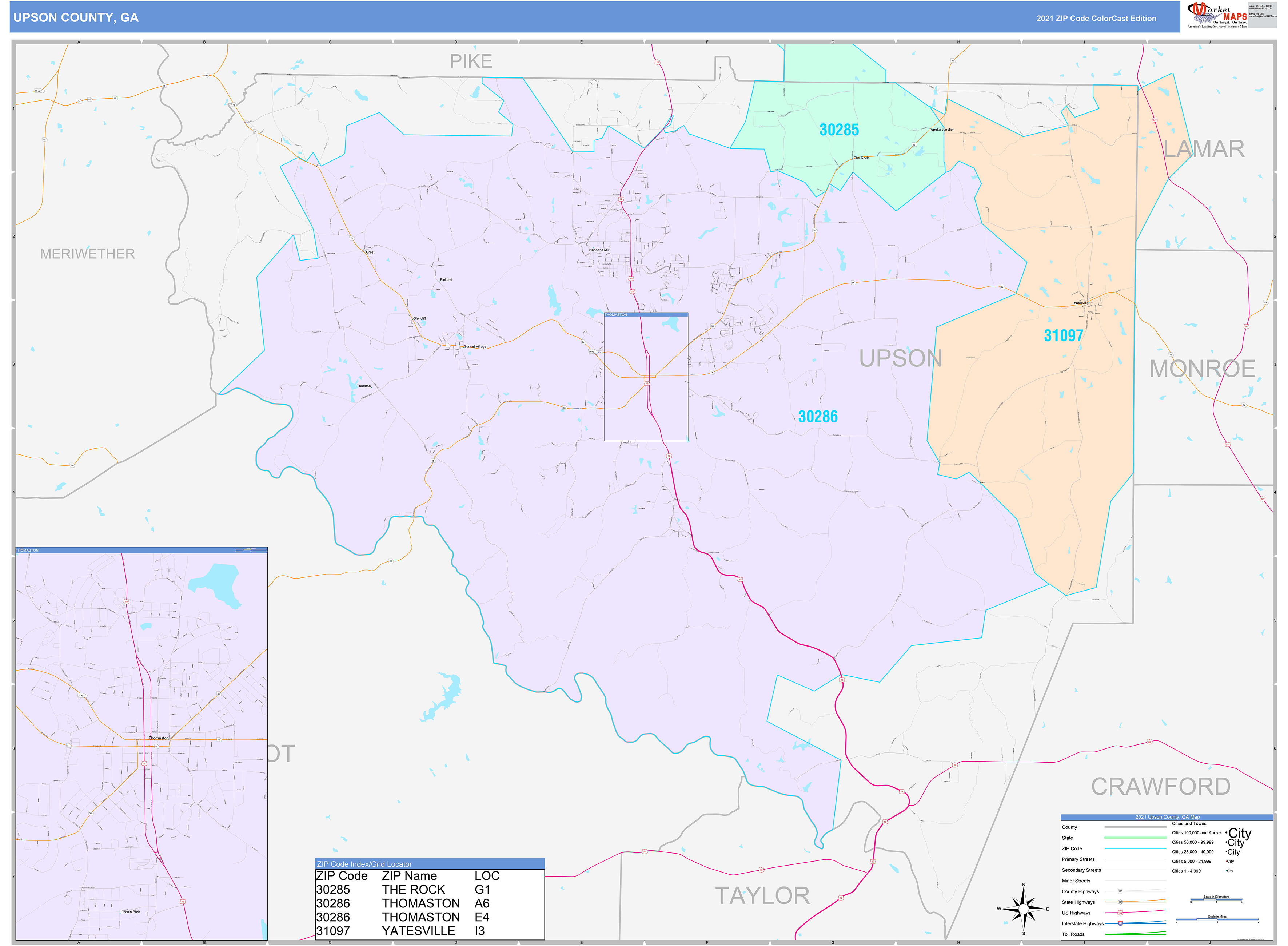 Upson County, GA Wall Map Color Cast Style by MarketMAPS MapSales