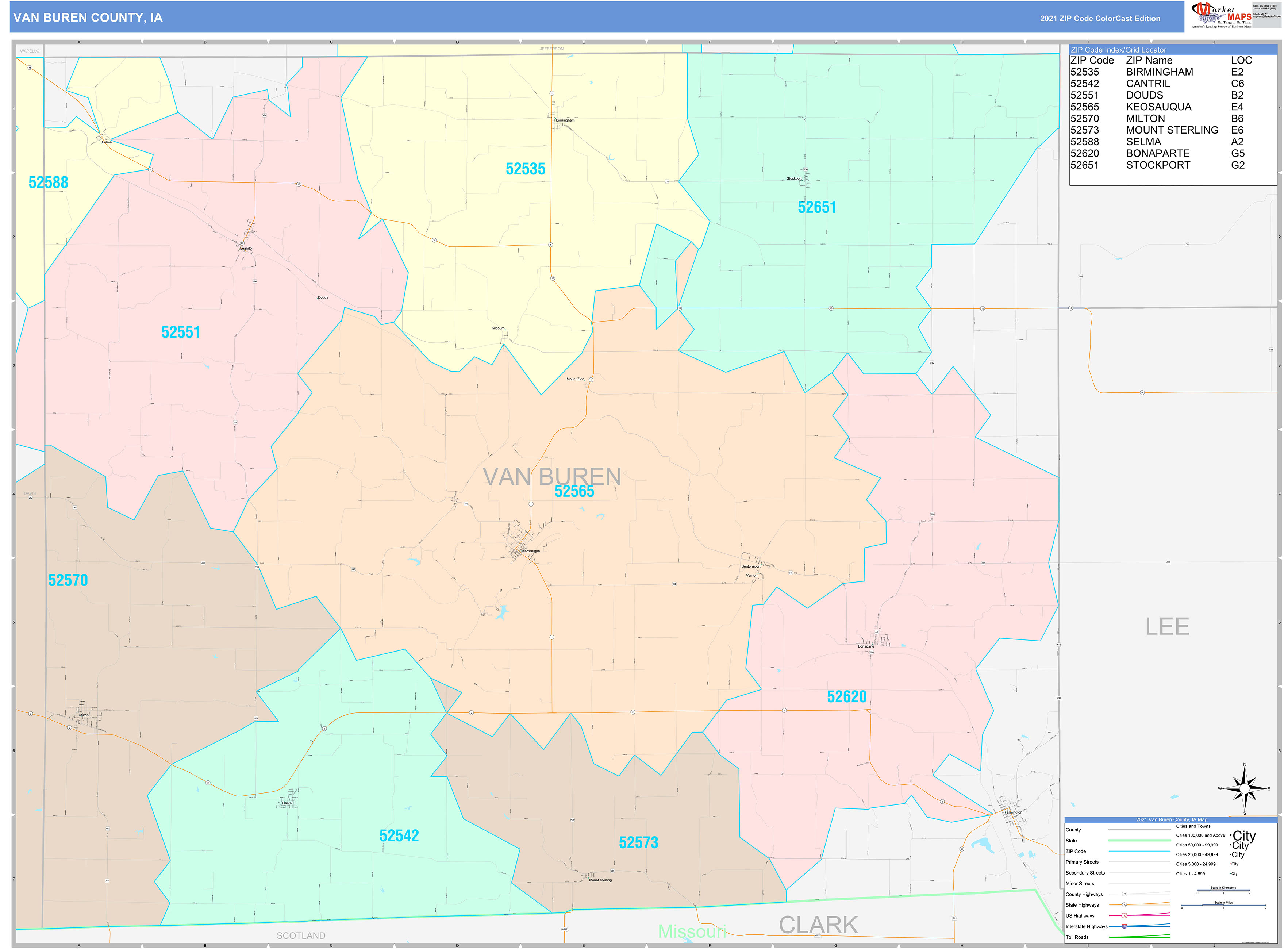 Van Buren County, IA Wall Map Color Cast Style by MarketMAPS