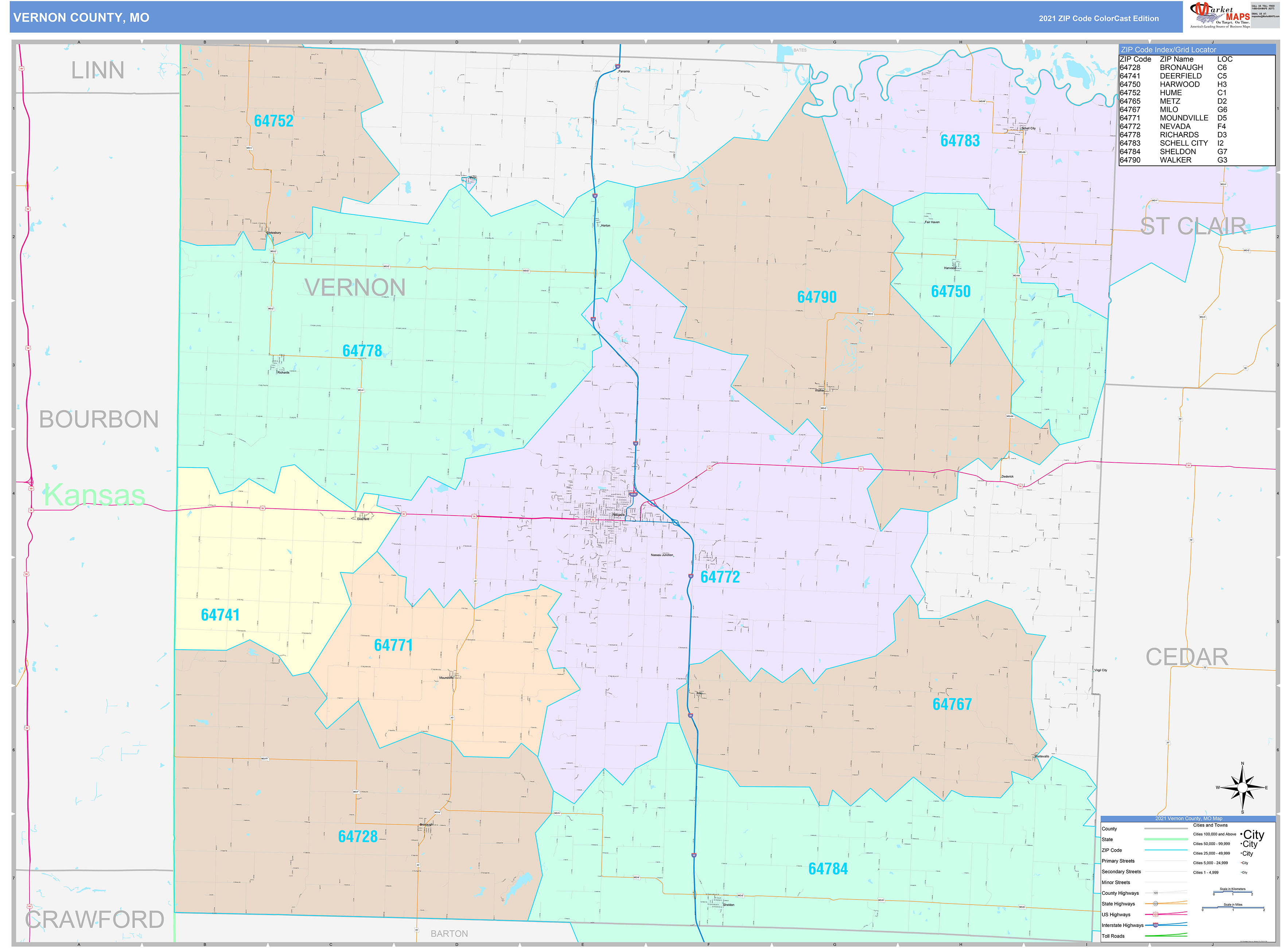 Vernon County, MO Wall Map Color Cast Style by MarketMAPS - MapSales.com