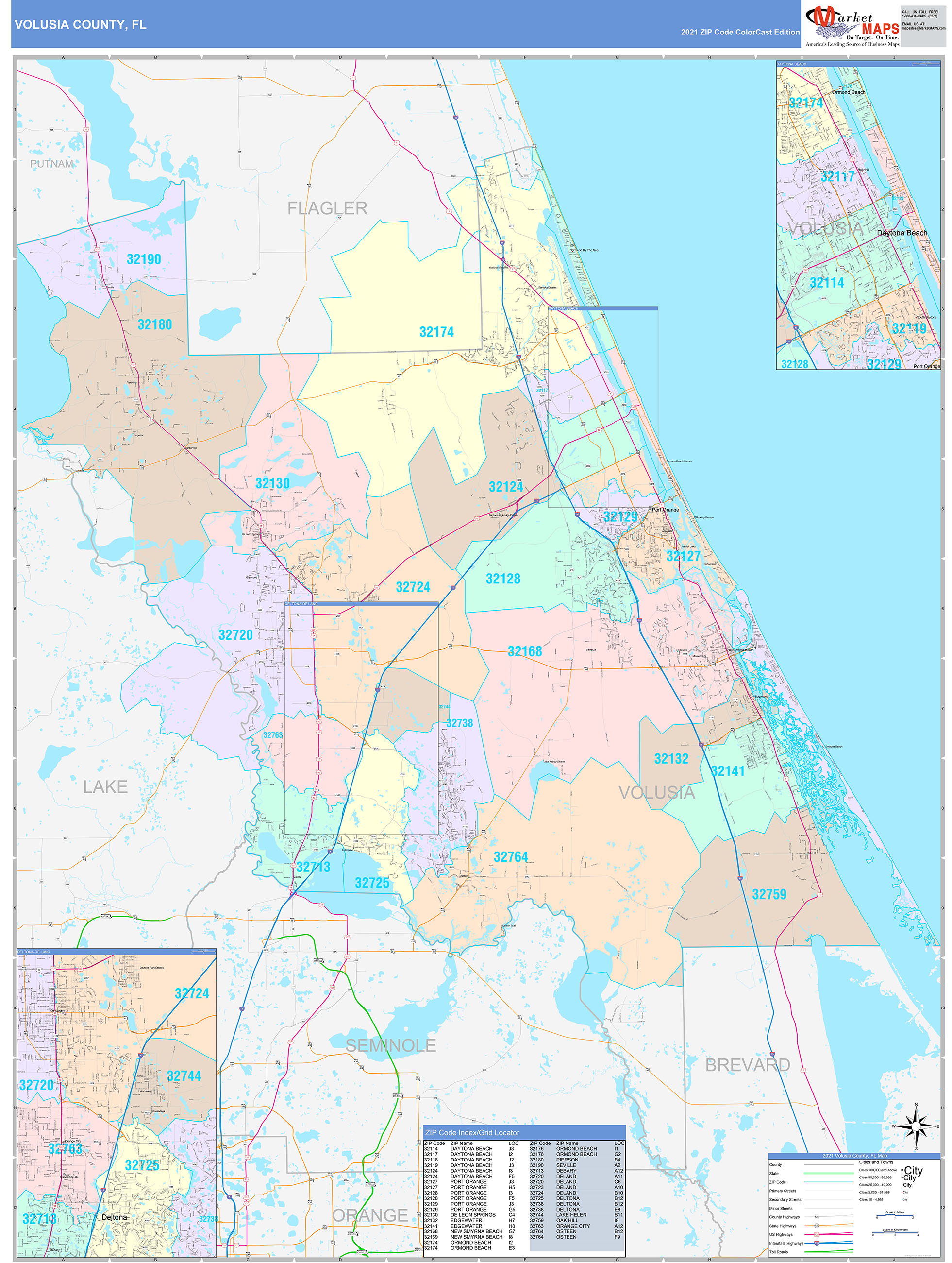 Volusia County FL Wall Map Color Cast Style By MarketMAPS MapSales   Volusia FL 