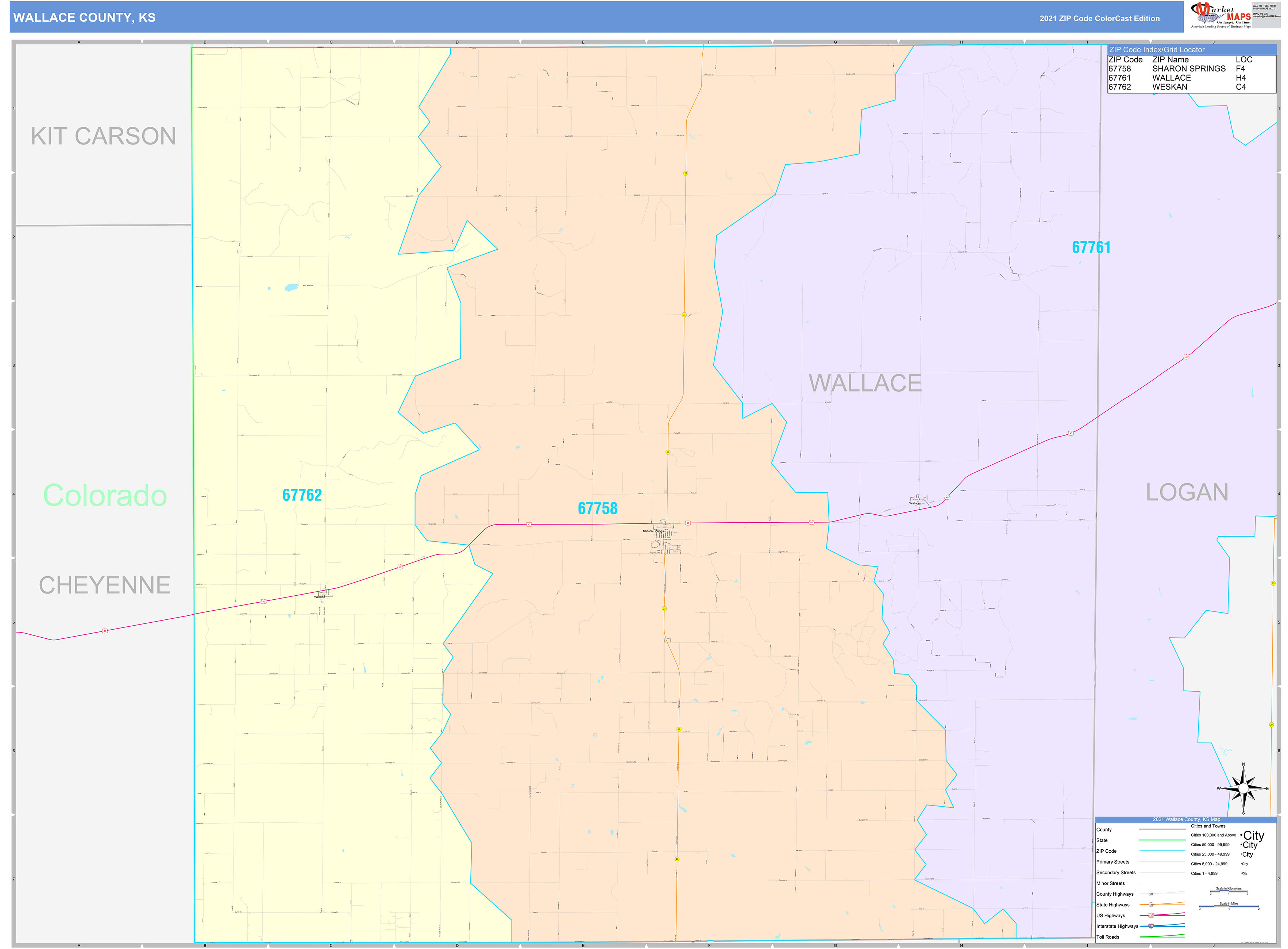 Wallace County, KS Wall Map Color Cast Style by MarketMAPS - MapSales.com