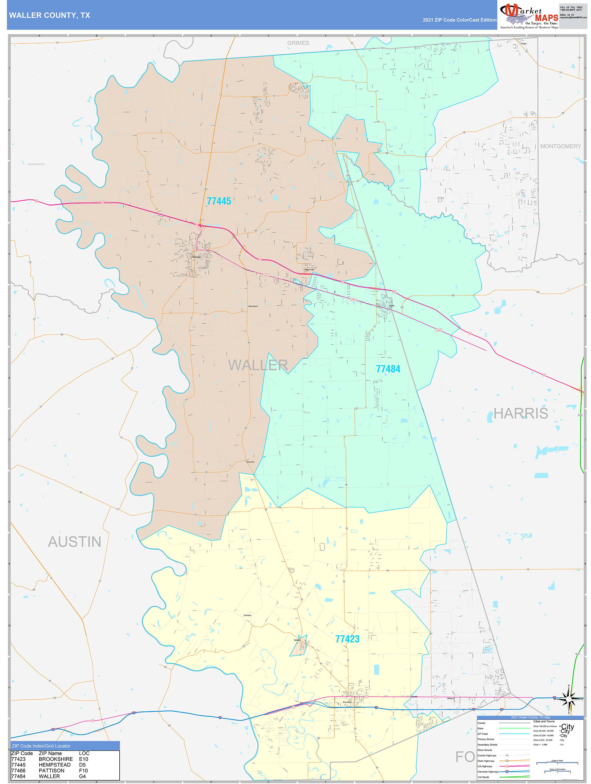 Waller County Tx Wall Map Color Cast Style By Marketmaps 5463