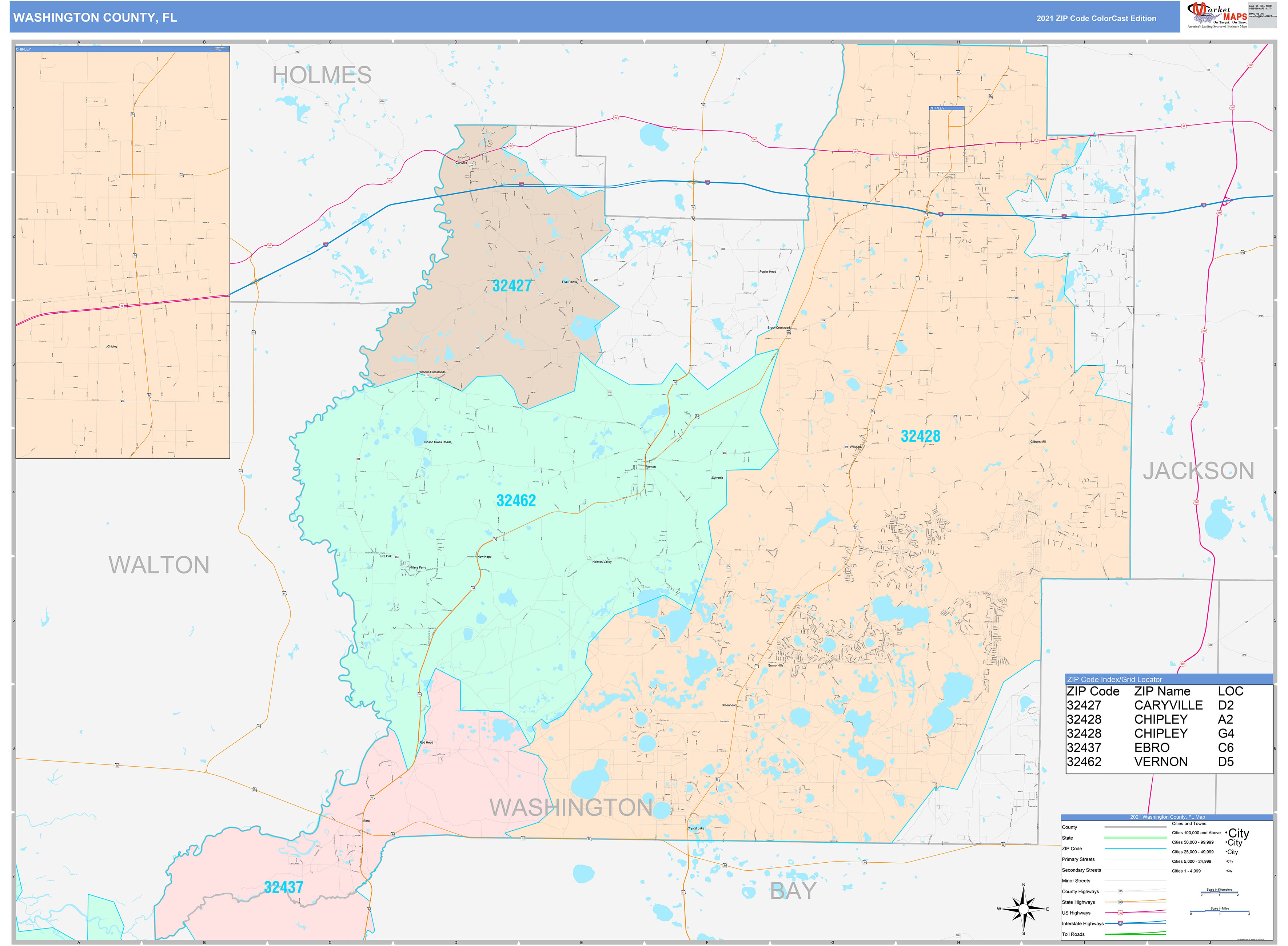 Washington County, FL Wall Map Color Cast Style by MarketMAPS - MapSales