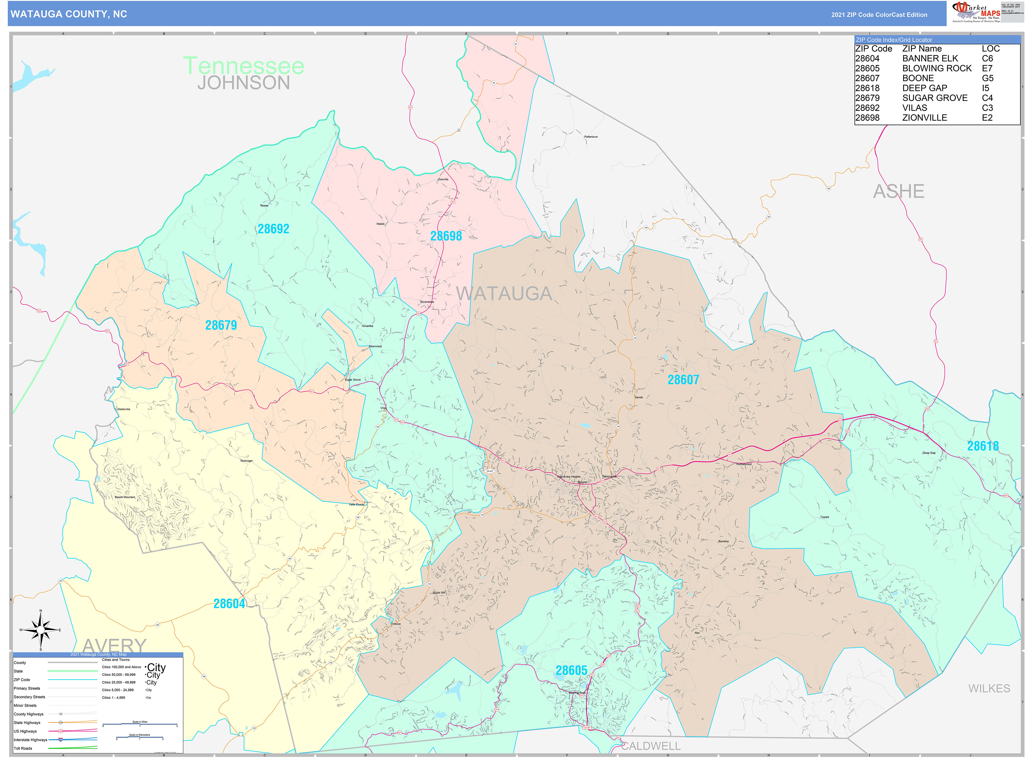 watauga-county-nc-wall-map-color-cast-style-by-marketmaps-mapsales