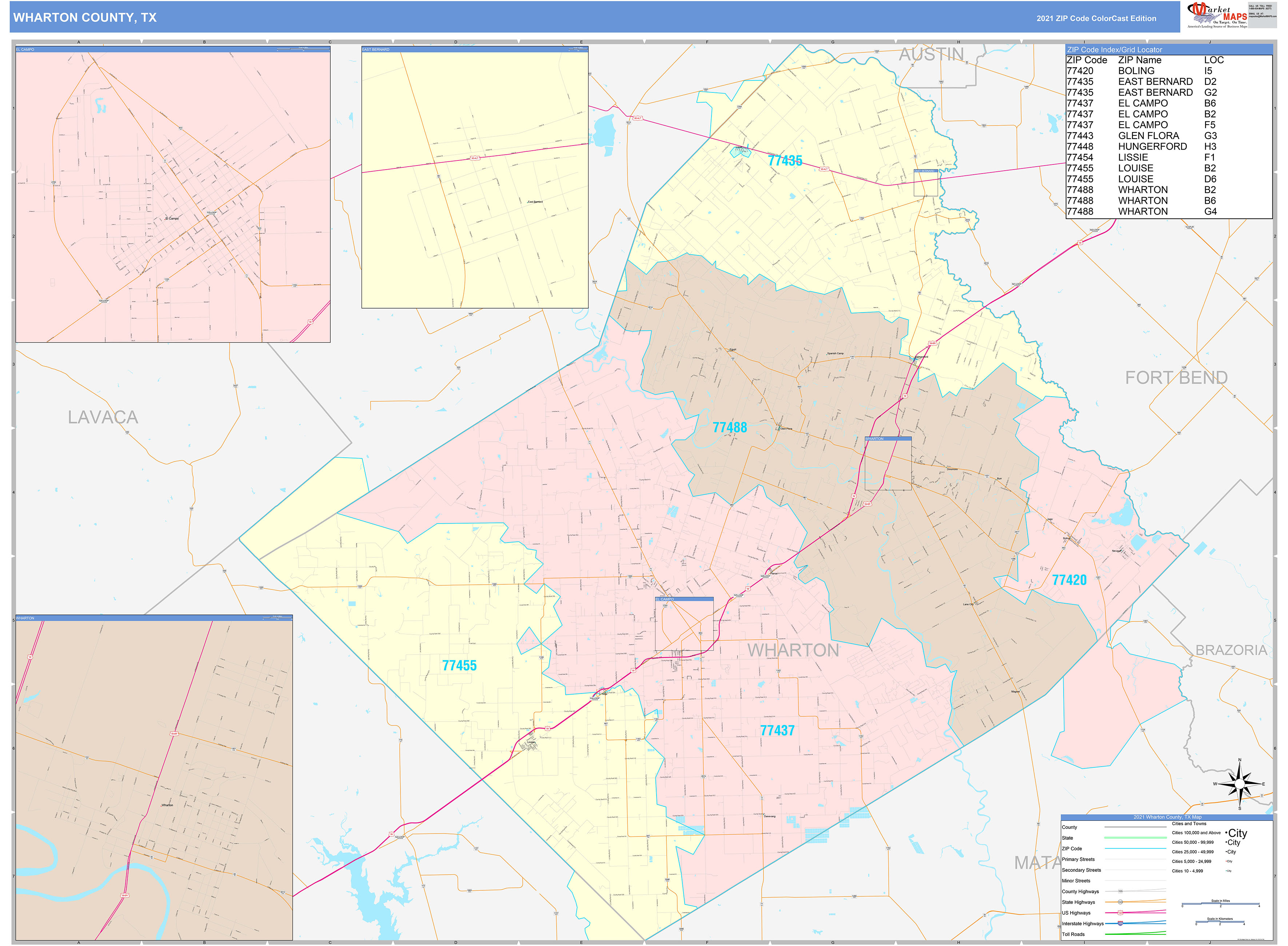 Wharton County, TX Wall Map Color Cast Style by MarketMAPS - MapSales.com