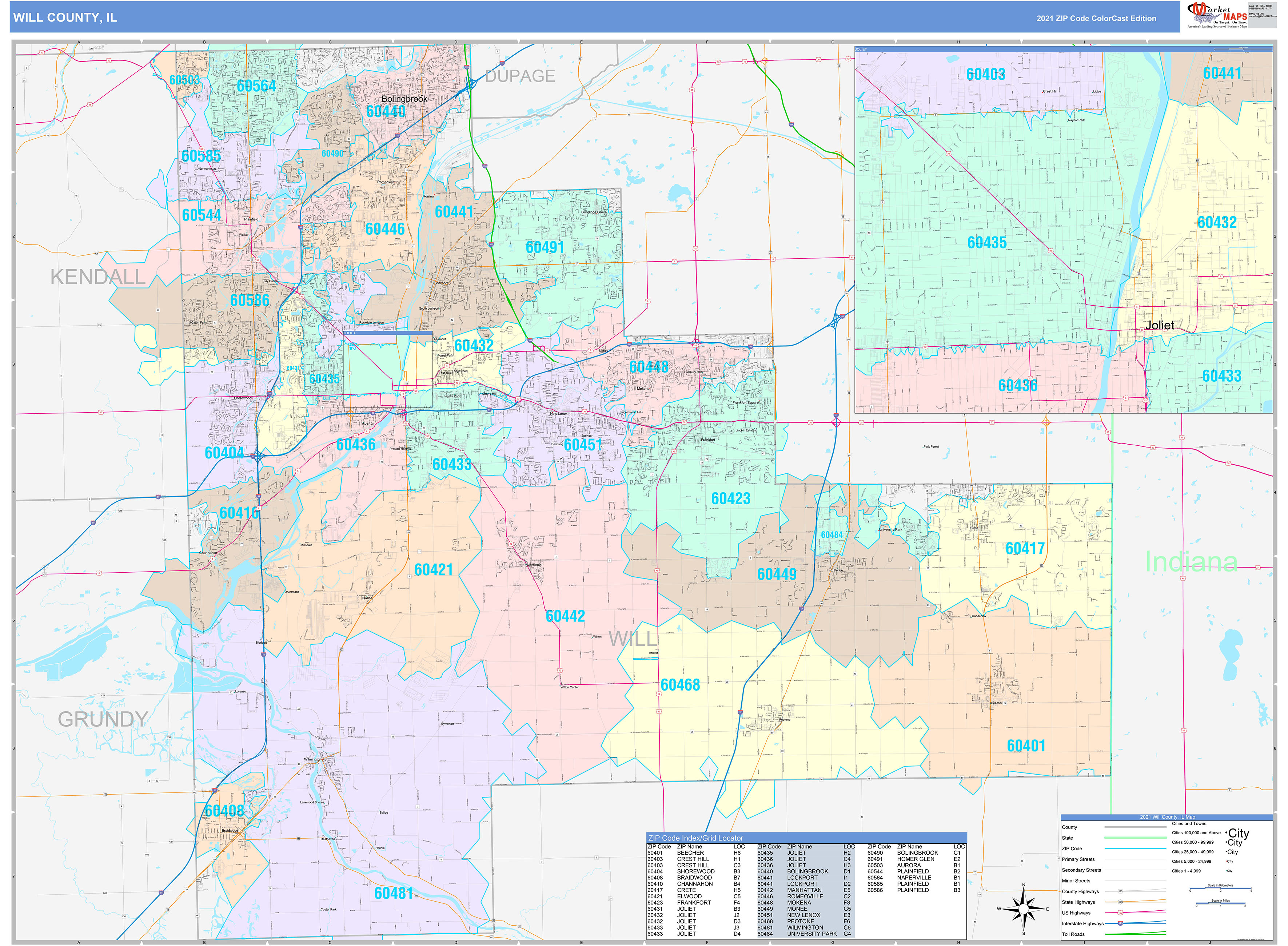 Will County Il Wall Map Color Cast Style By Marketmaps Mapsales 1567
