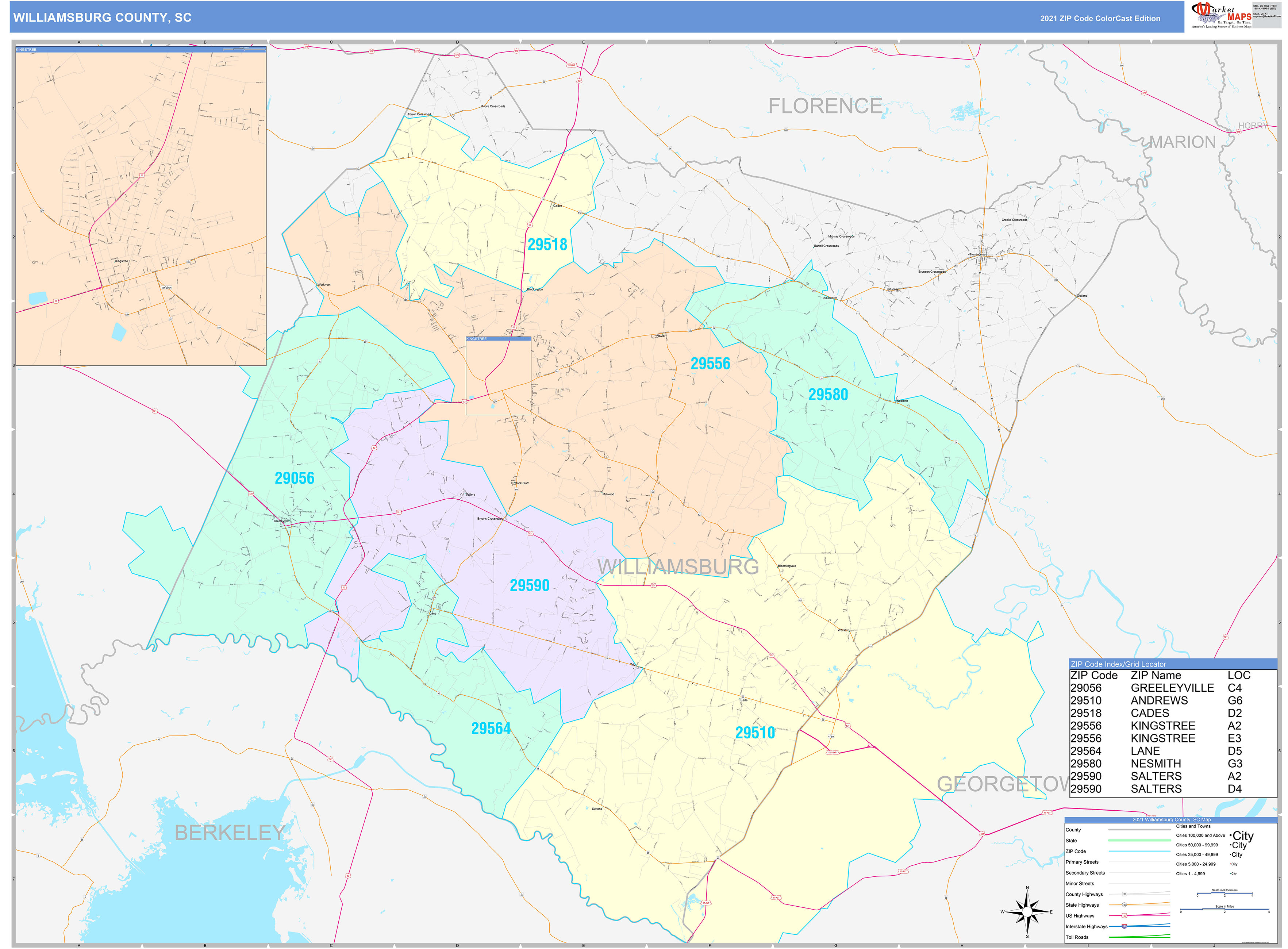 Williamsburg County, SC Wall Map Color Cast Style by MarketMAPS ...