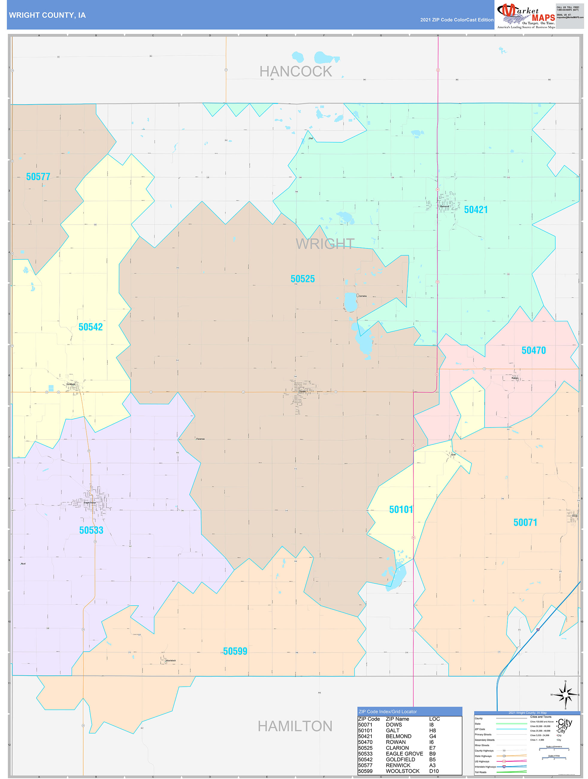 Wright County, IA Wall Map Color Cast Style by MarketMAPS - MapSales.com