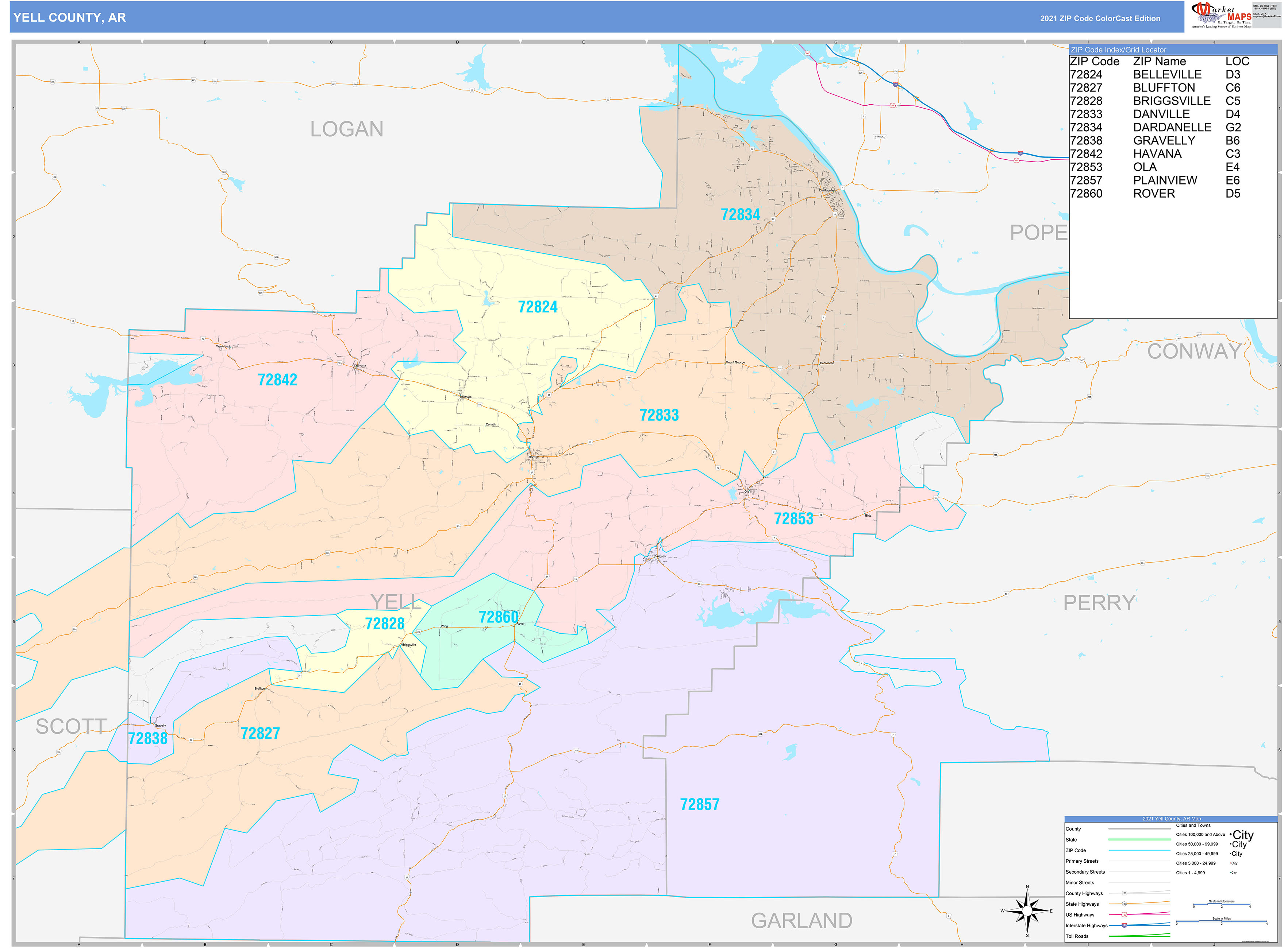 Yell County Ar Wall Map Color Cast Style By Marketmaps Mapsales 2209