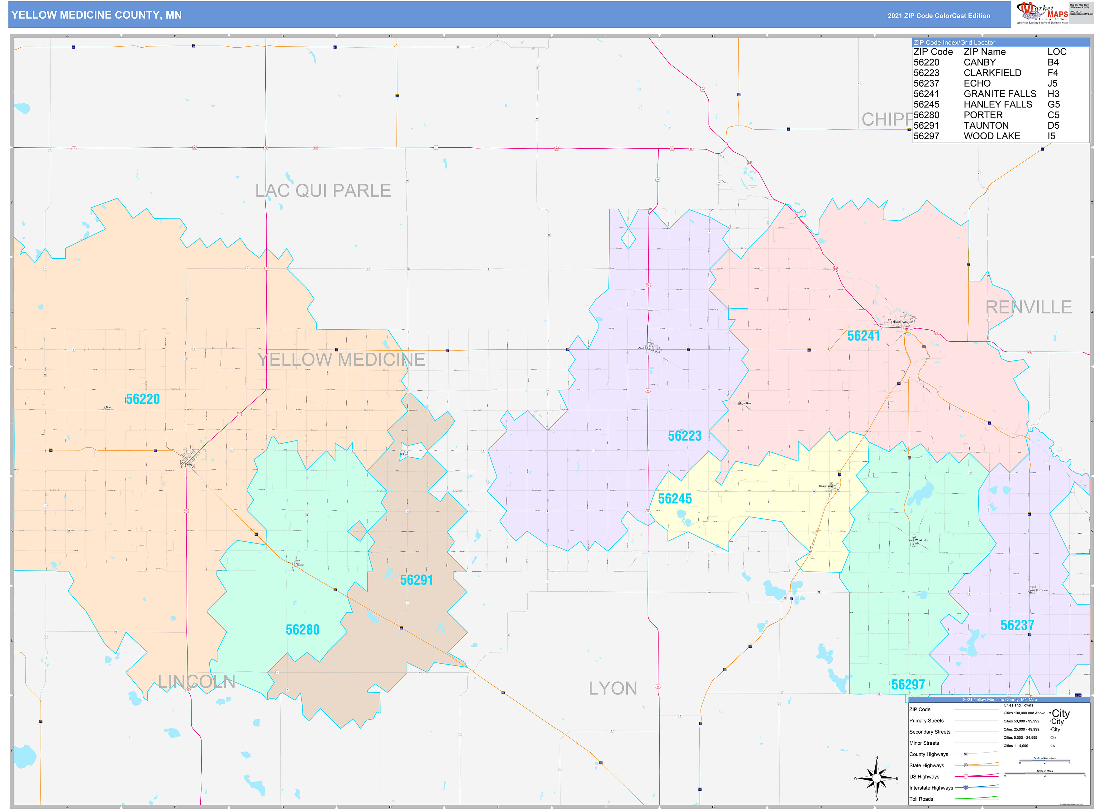 Yellow Medicine County MN Wall Map Color Cast Style by MarketMAPS