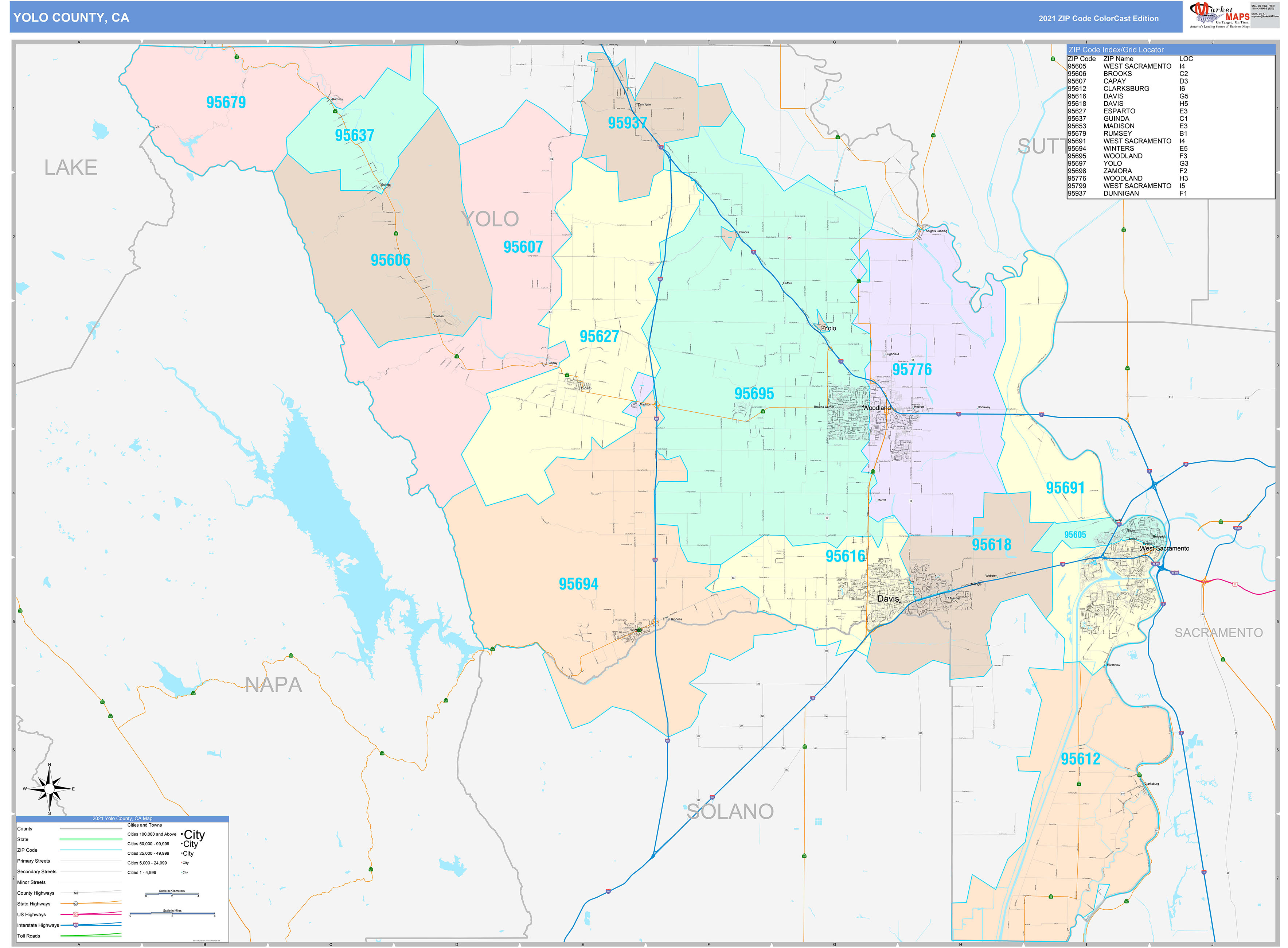 Yolo County, CA Wall Map Color Cast Style by MarketMAPS MapSales