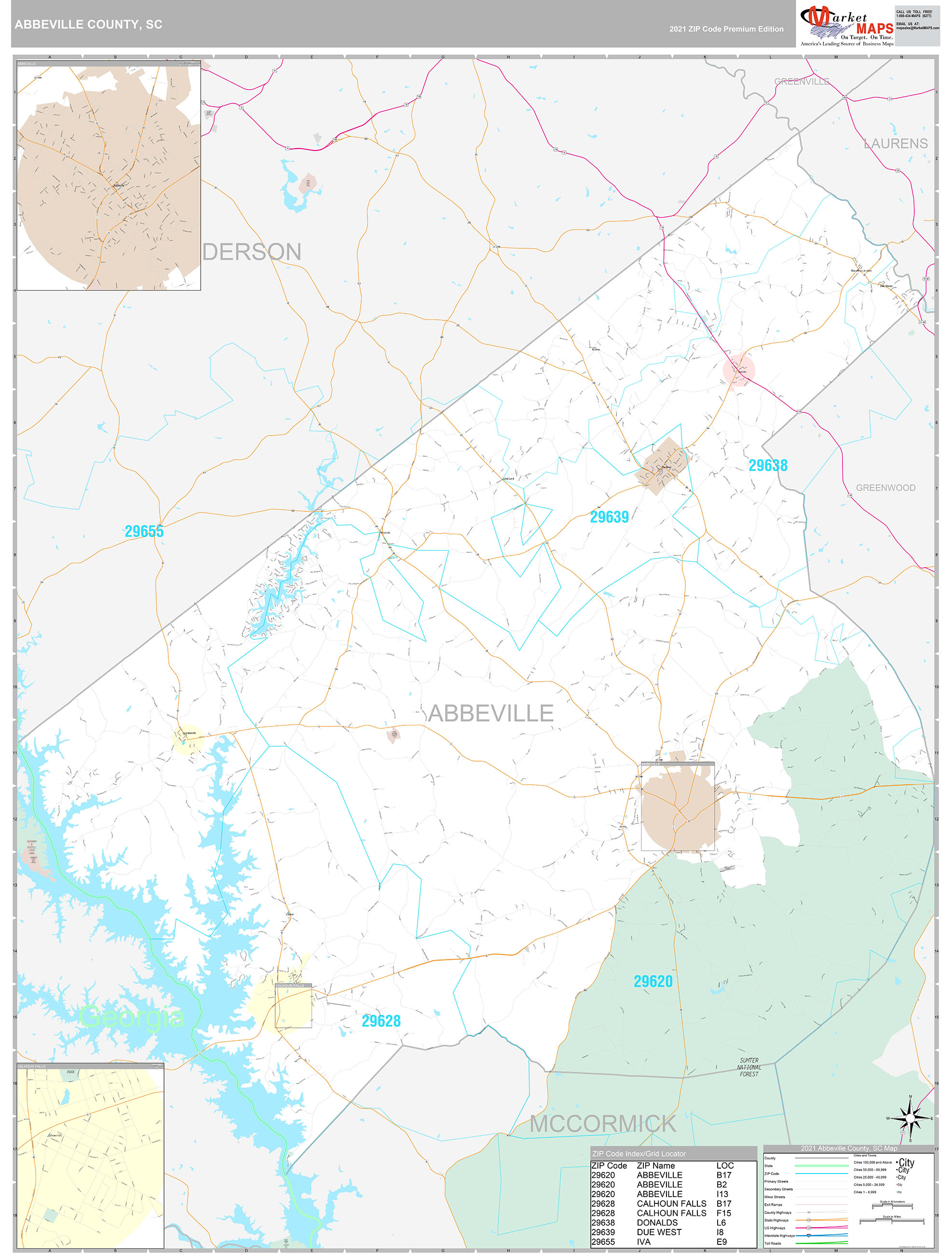 Abbeville County, SC Wall Map Premium Style by MarketMAPS