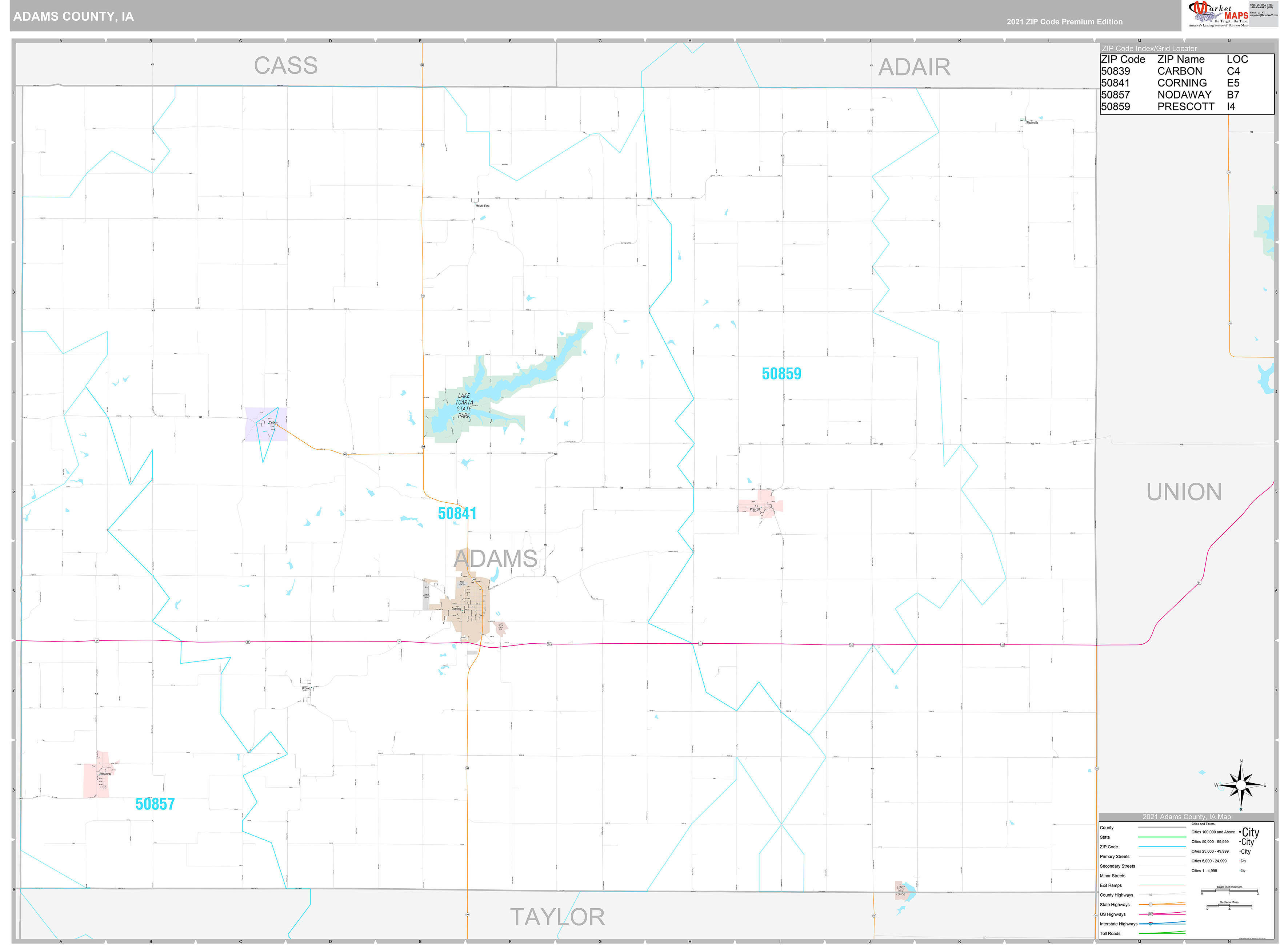 Adams County Ia Wall Map Premium Style By Marketmaps Mapsales