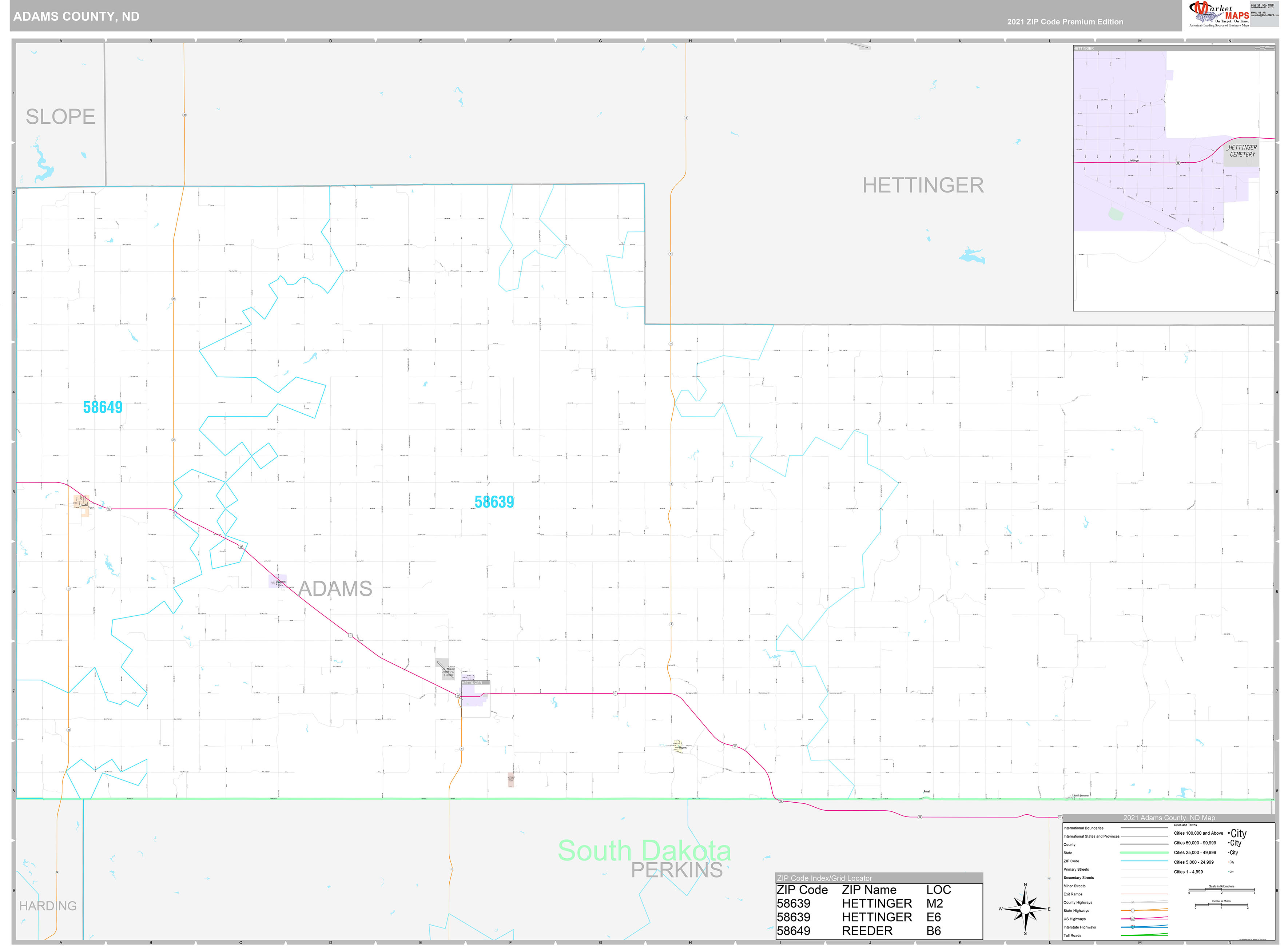 Adams County Nd Wall Map Premium Style By Marketmaps