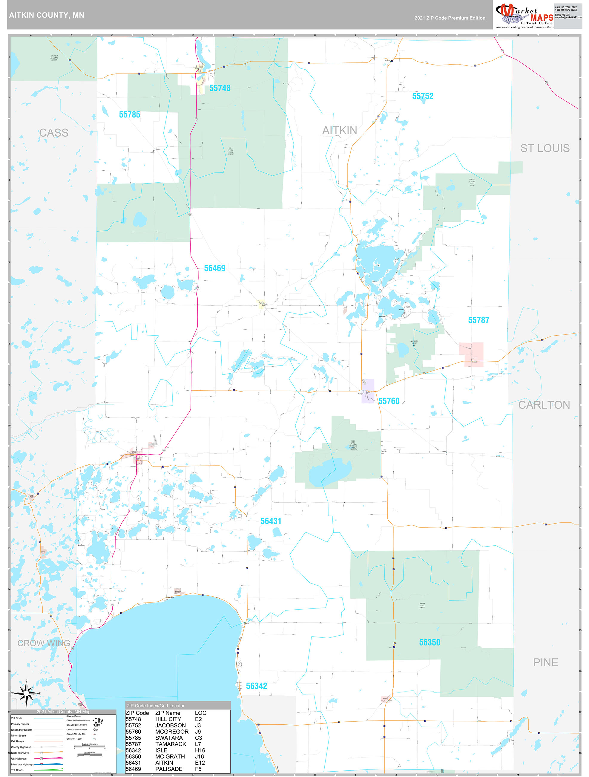 Aitkin County, MN Wall Map Premium Style by MarketMAPS MapSales