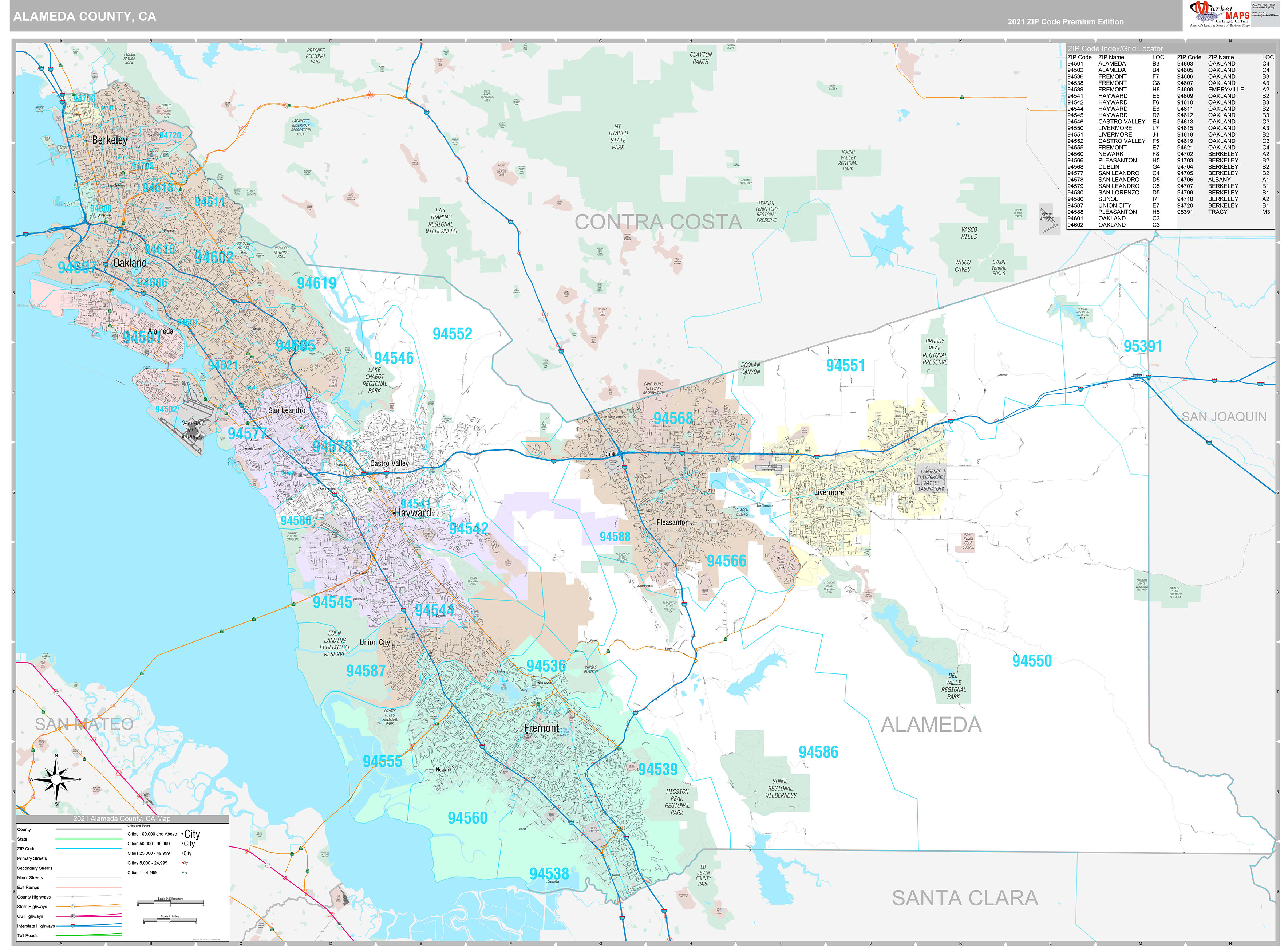Alameda County, CA Wall Map Premium Style by MarketMAPS