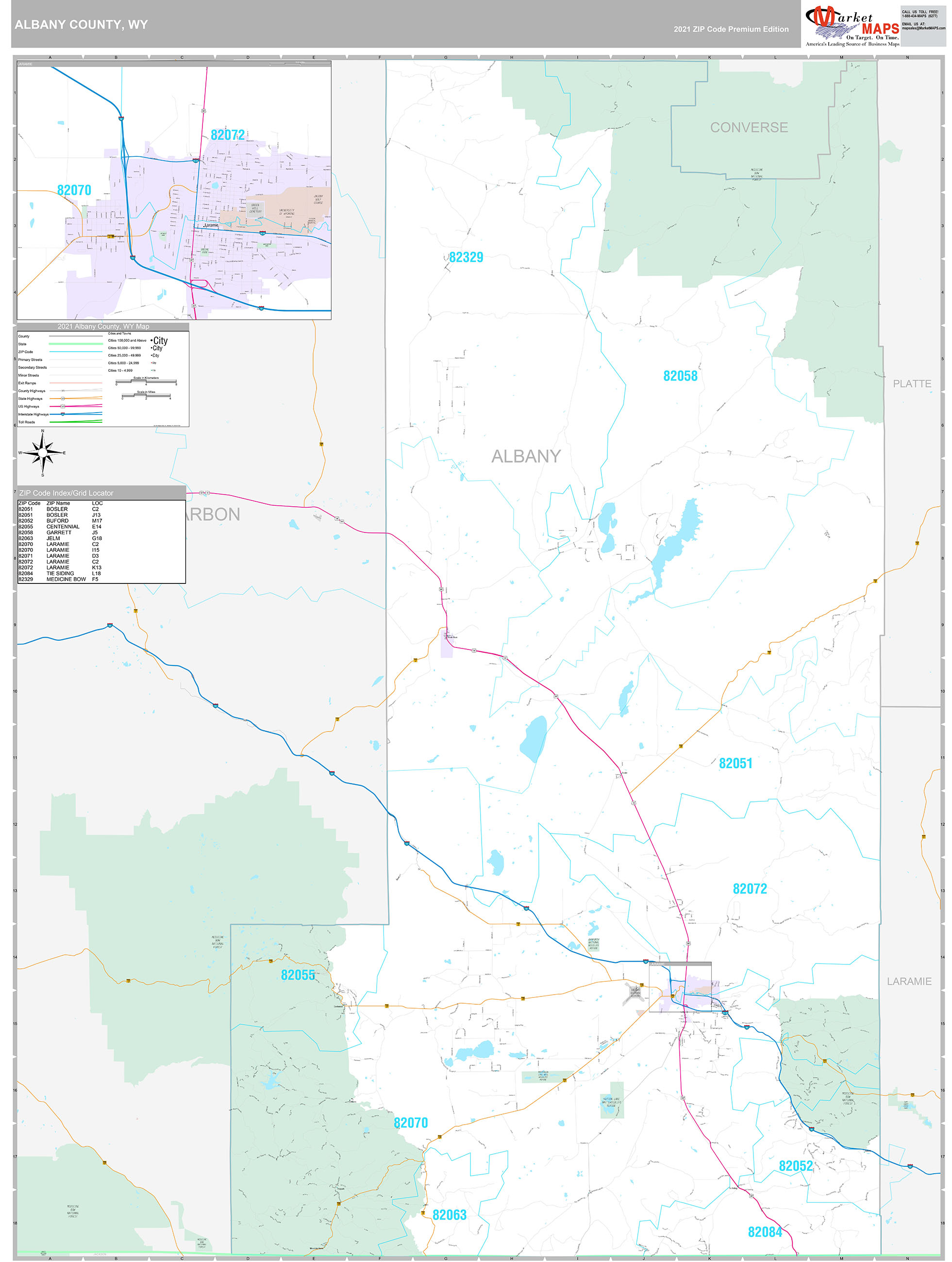 Albany County, WY Wall Map Premium Style by MarketMAPS