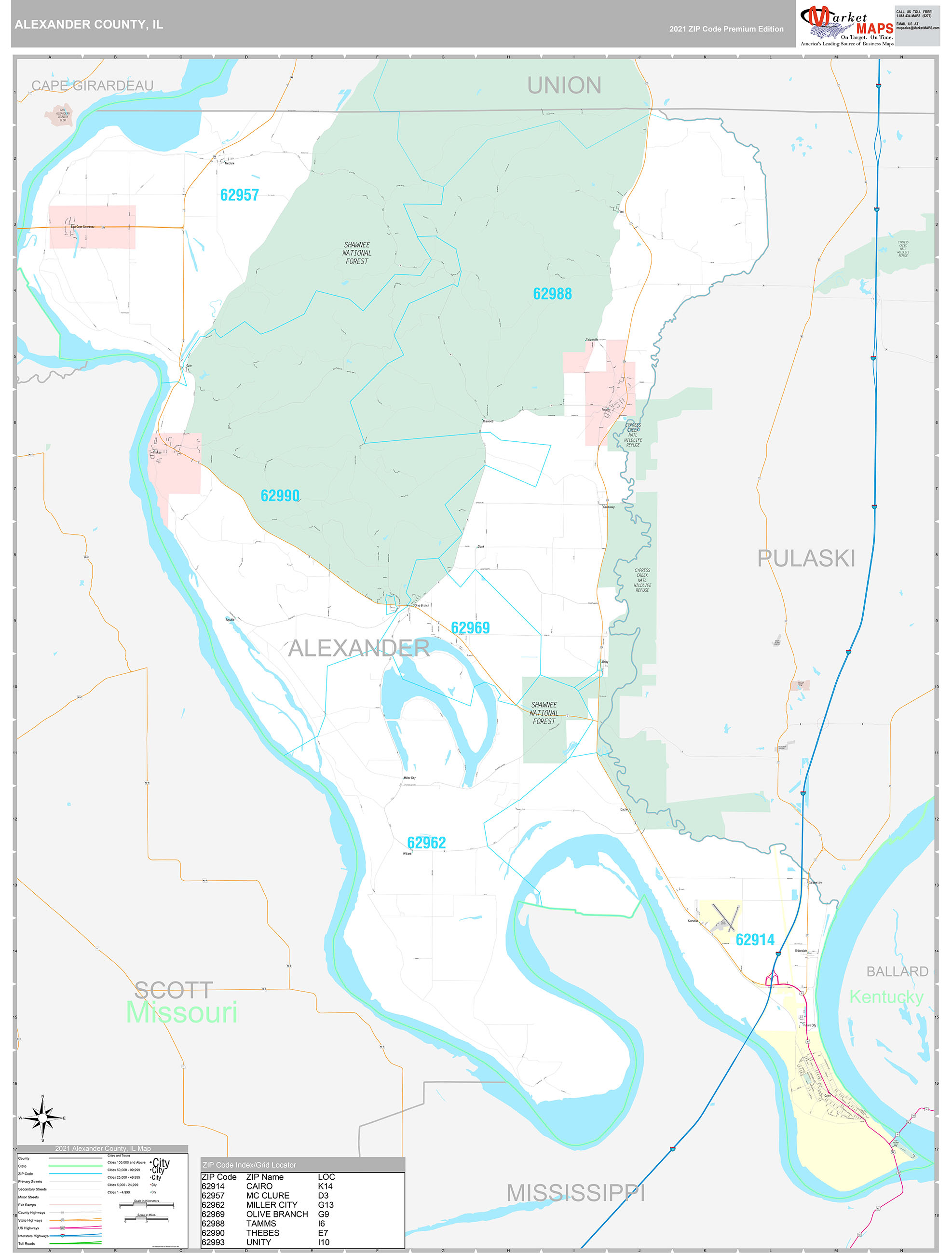 Alexander County IL Wall Map Premium Style By MarketMAPS   Alexander IL 