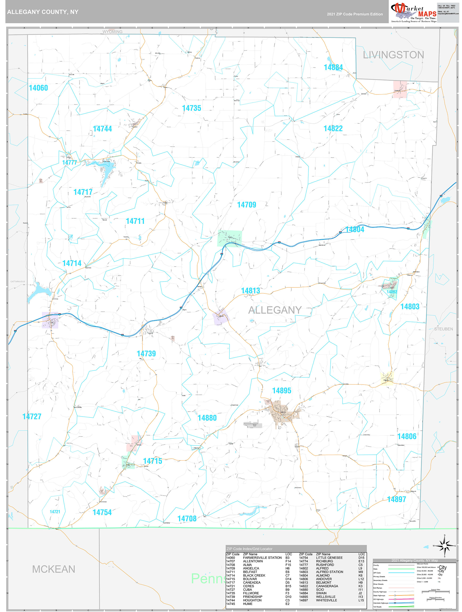 Allegany County, NY Wall Map Premium Style by MarketMAPS