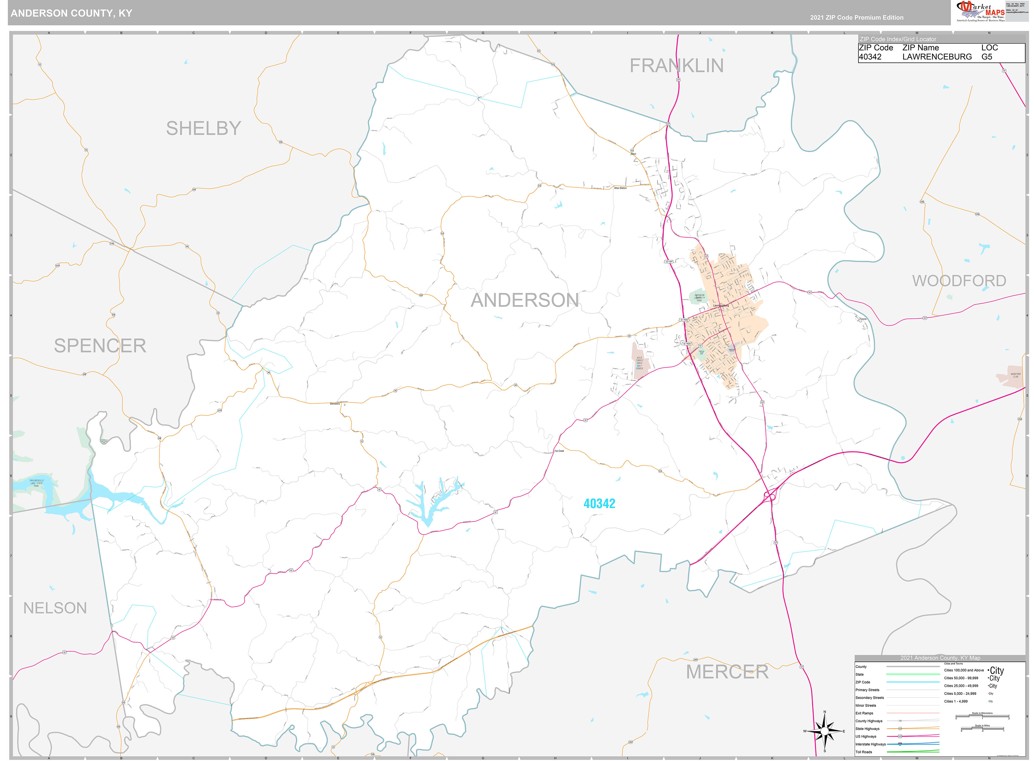 Anderson County, KY Wall Map Premium Style by MarketMAPS MapSales