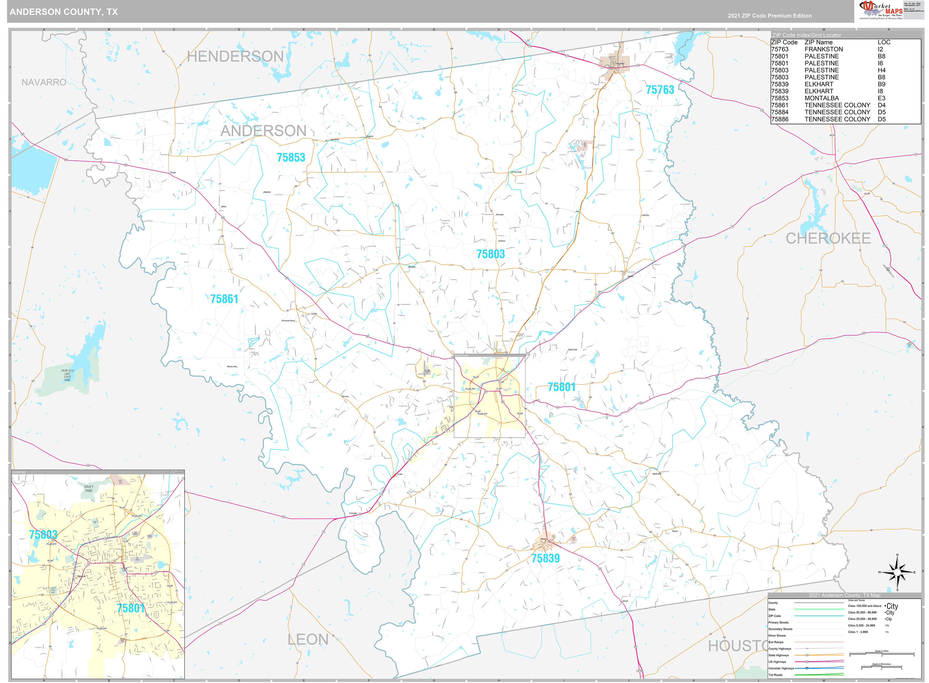 Anderson County Tx Wall Map Premium Style By Marketmaps 3518