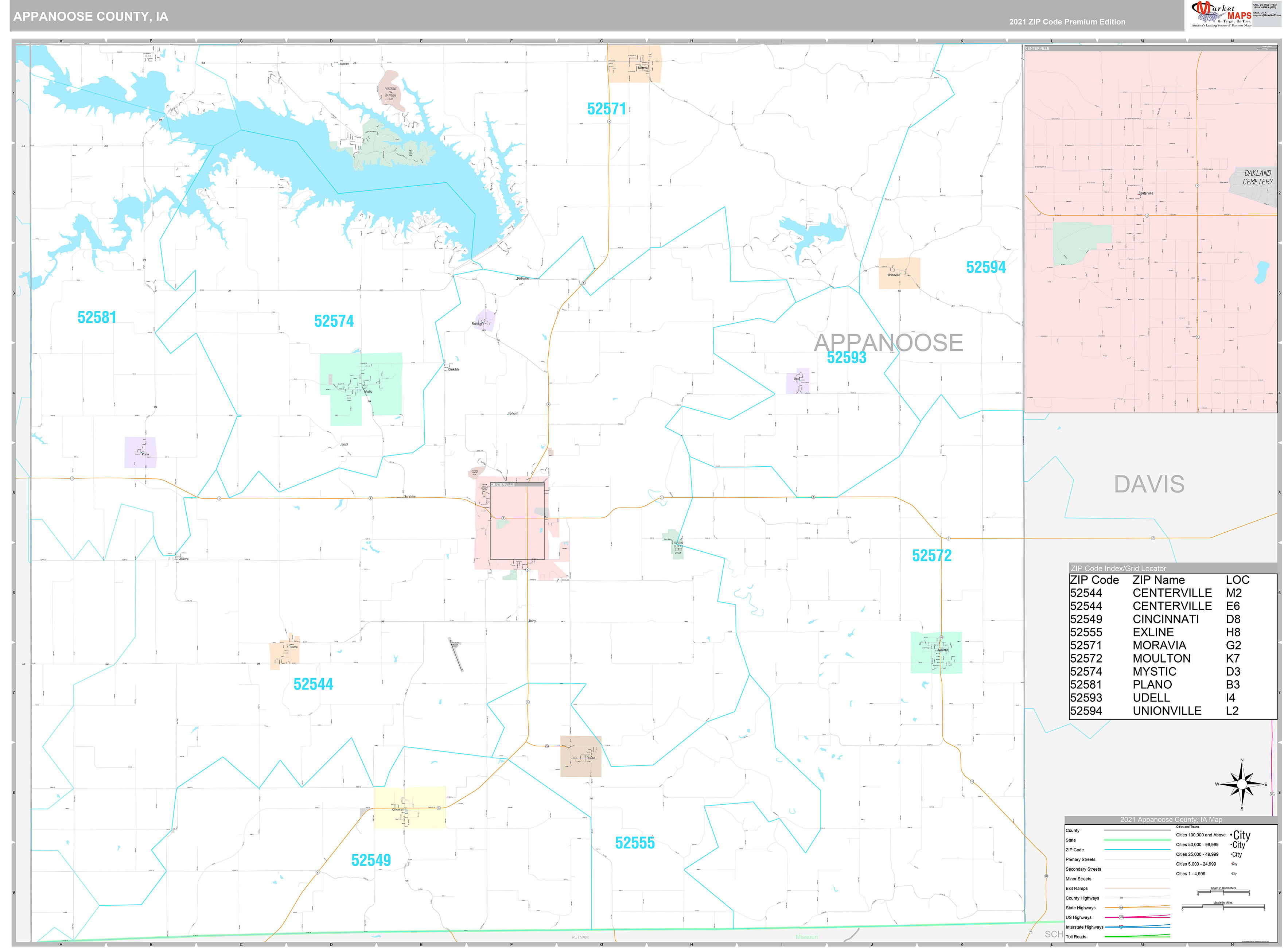 Appanoose County, IA Wall Map Premium Style by MarketMAPS