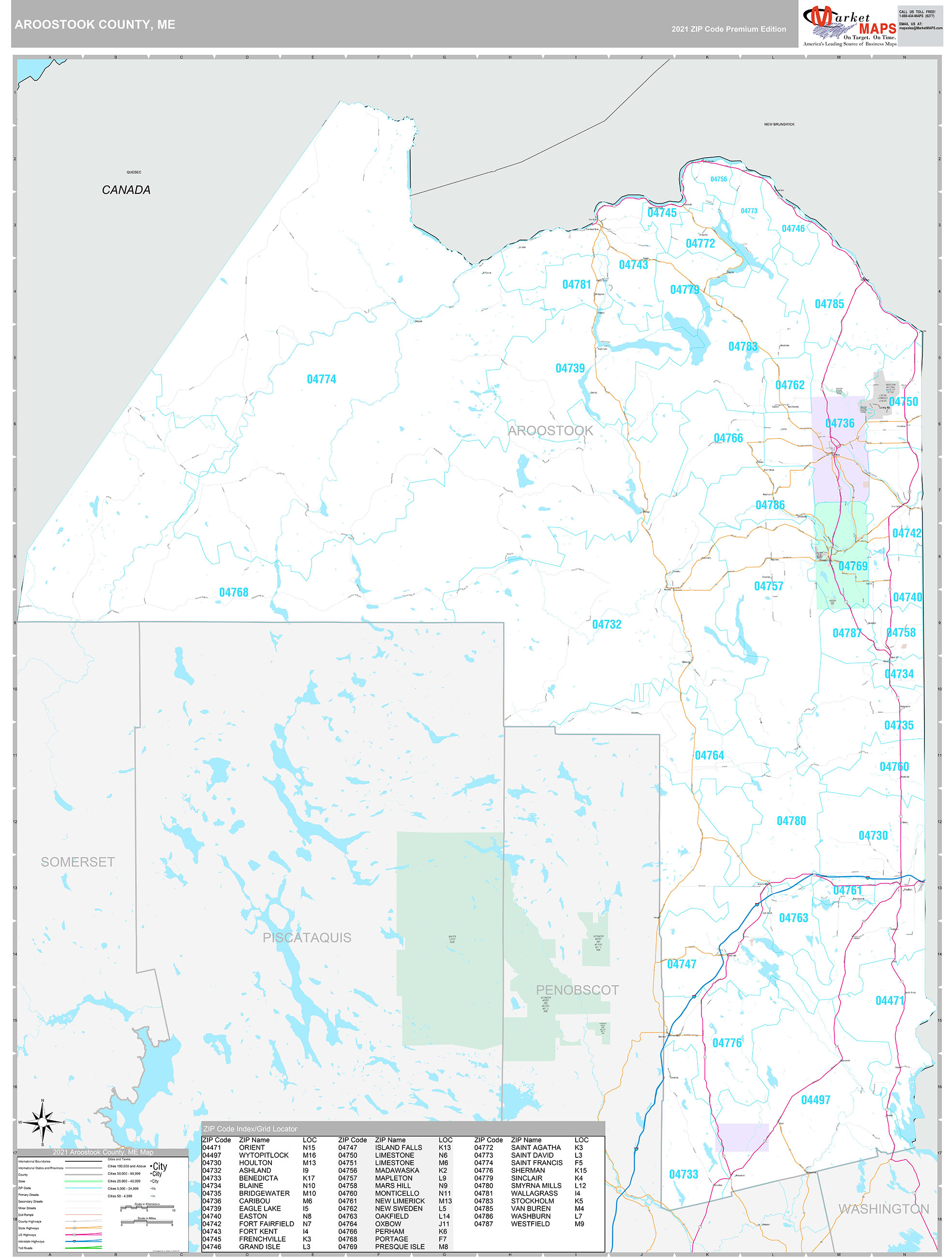 Aroostook County Me Wall Map Premium Style By Marketmaps 