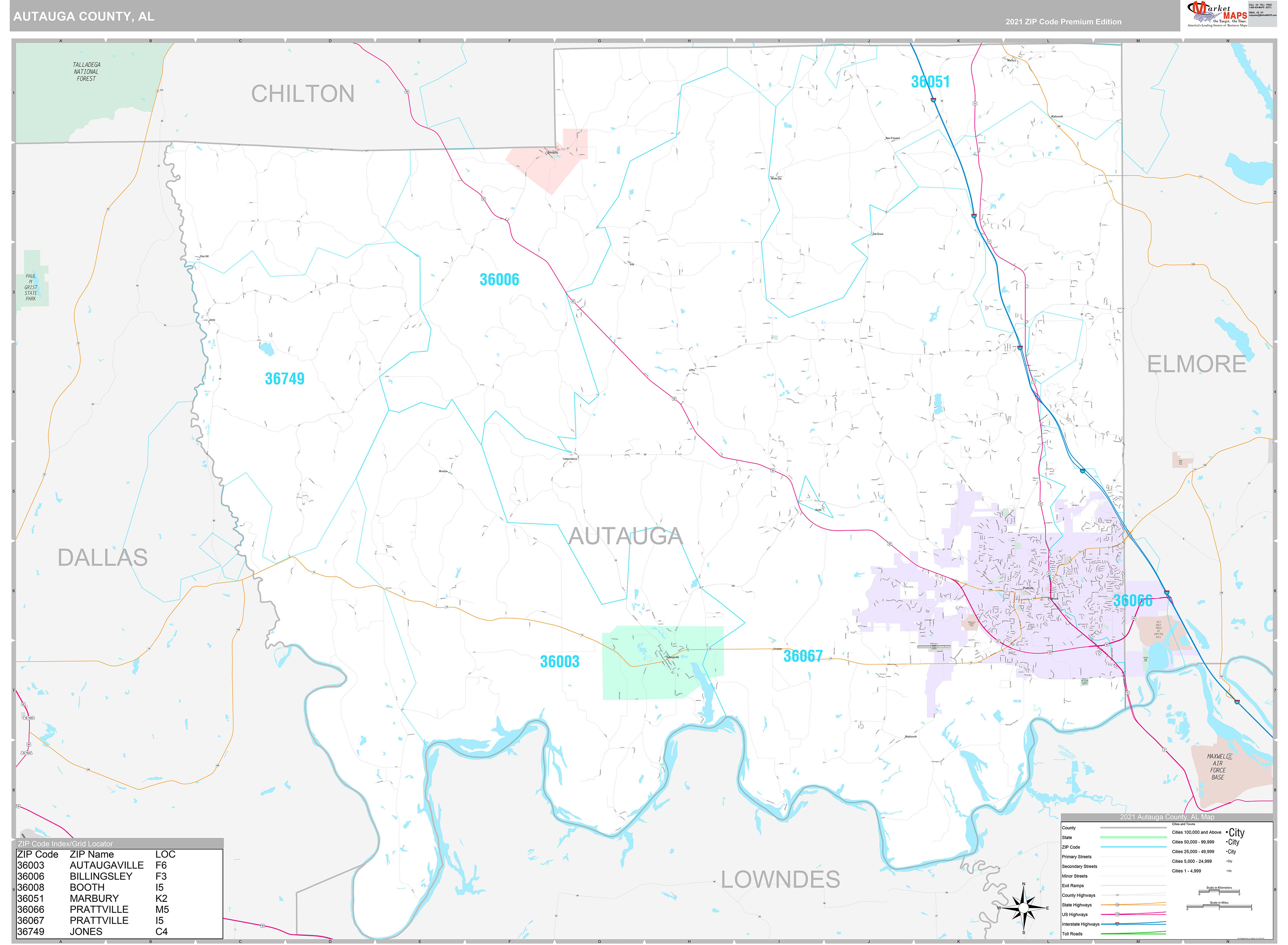 Autauga County AL Wall Map Premium Style by MarketMAPS MapSales