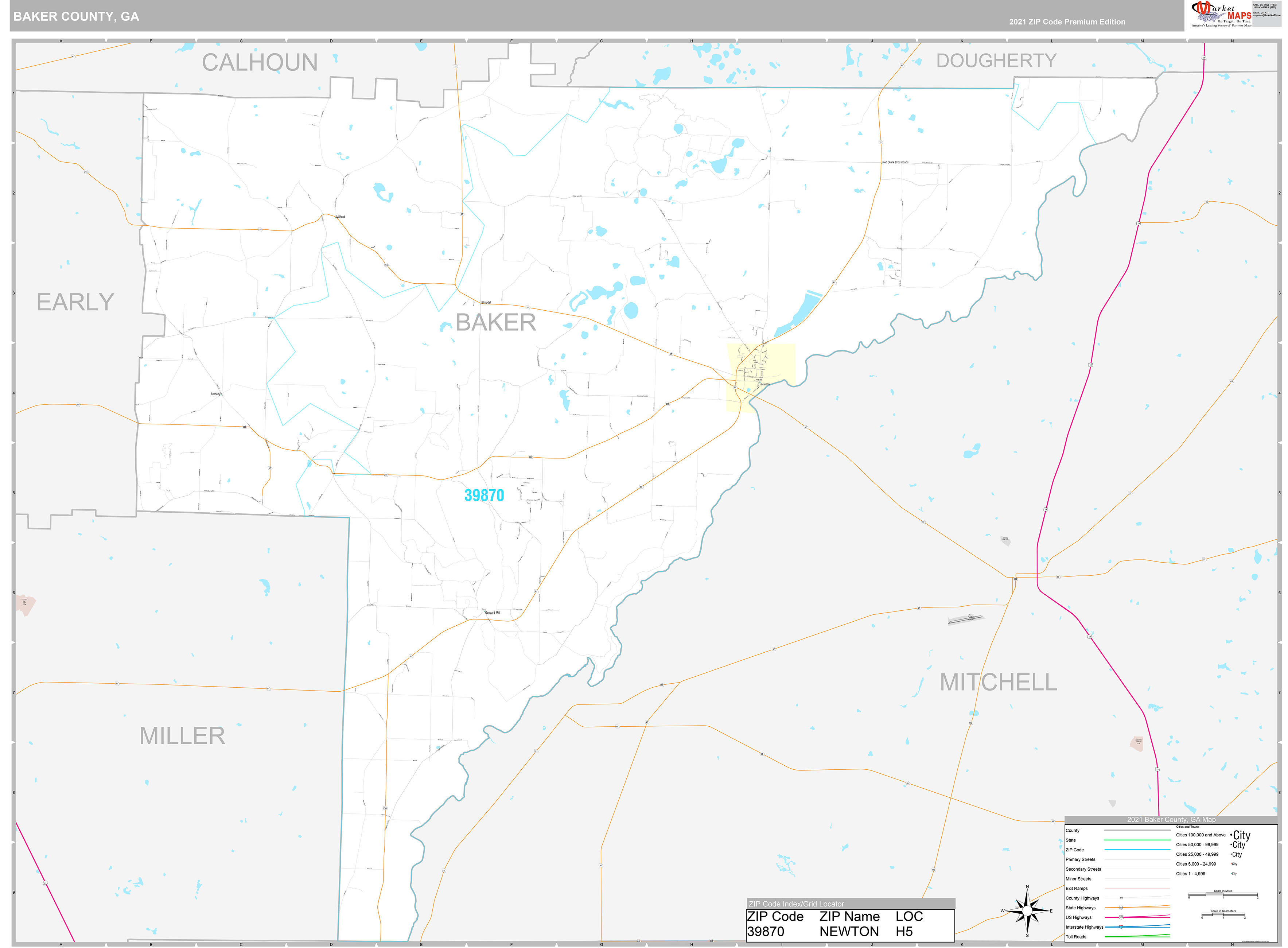 Baker County, GA Wall Map Premium Style by MarketMAPS MapSales