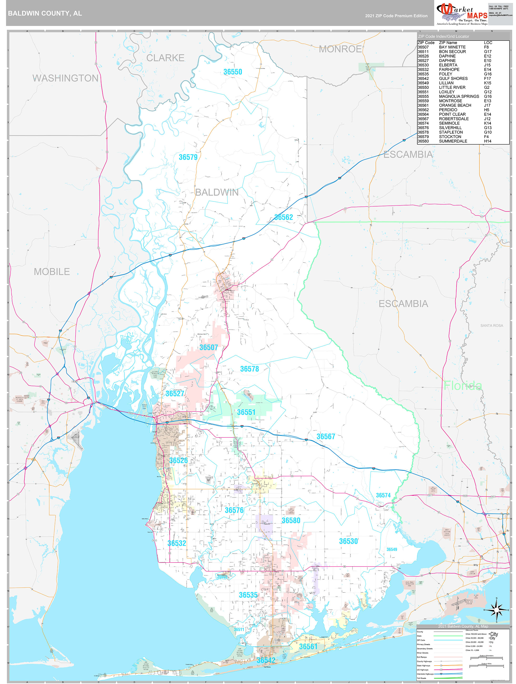 Baldwin County AL Wall Map Premium Style By MarketMAPS MapSales