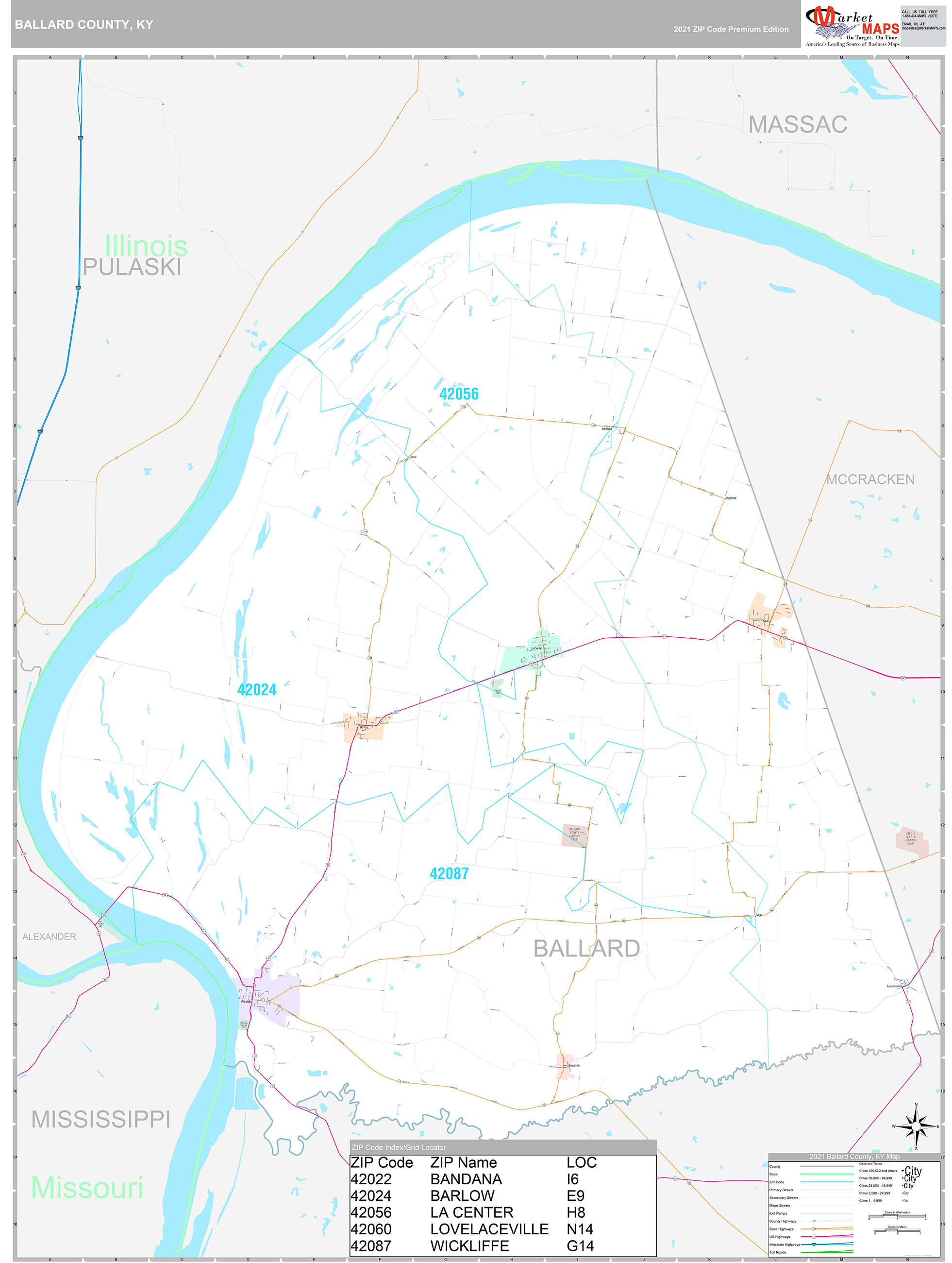 Ballard County, KY Wall Map Premium Style by MarketMAPS