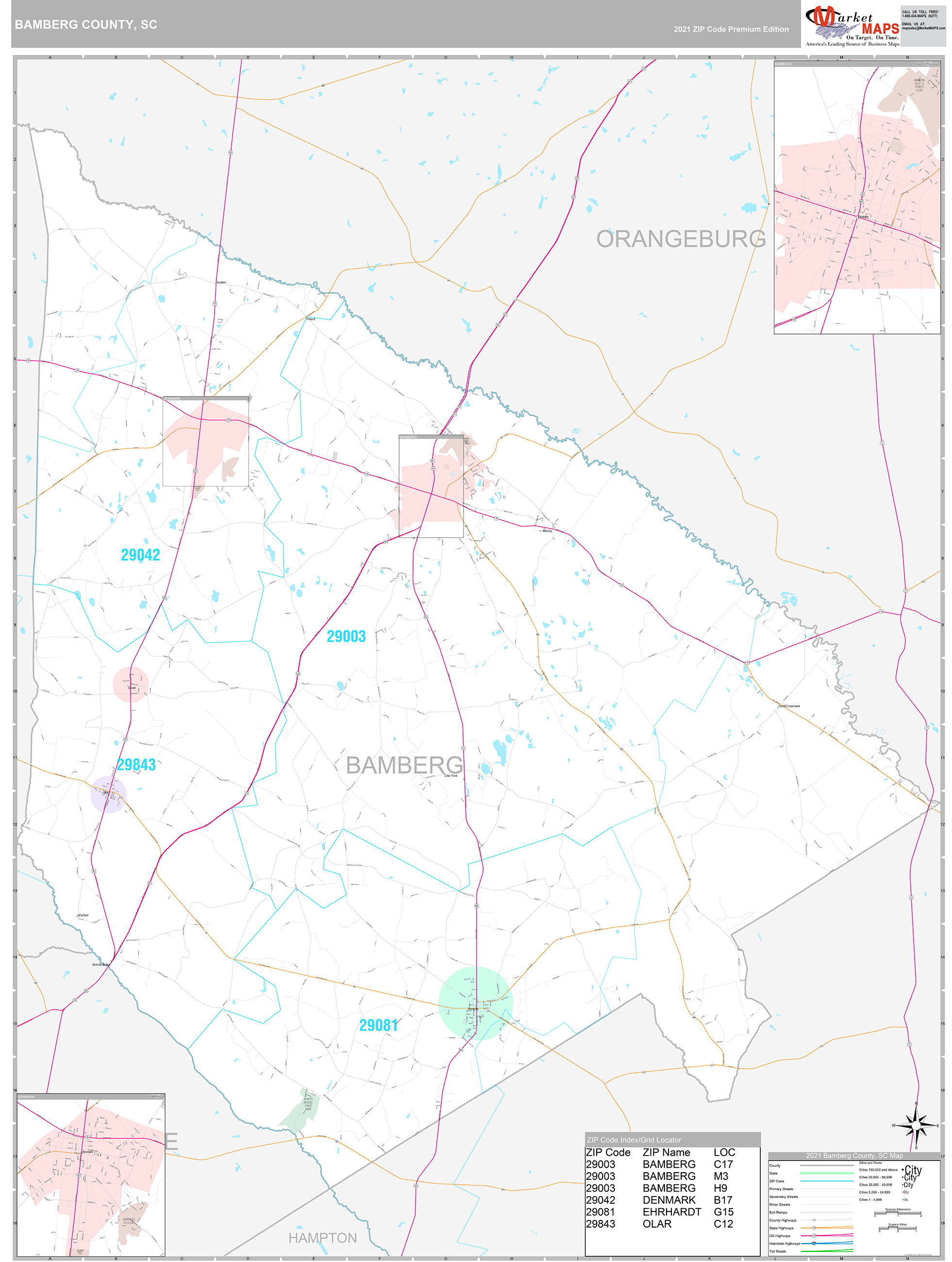 Bamberg County, SC Wall Map Premium Style by MarketMAPS