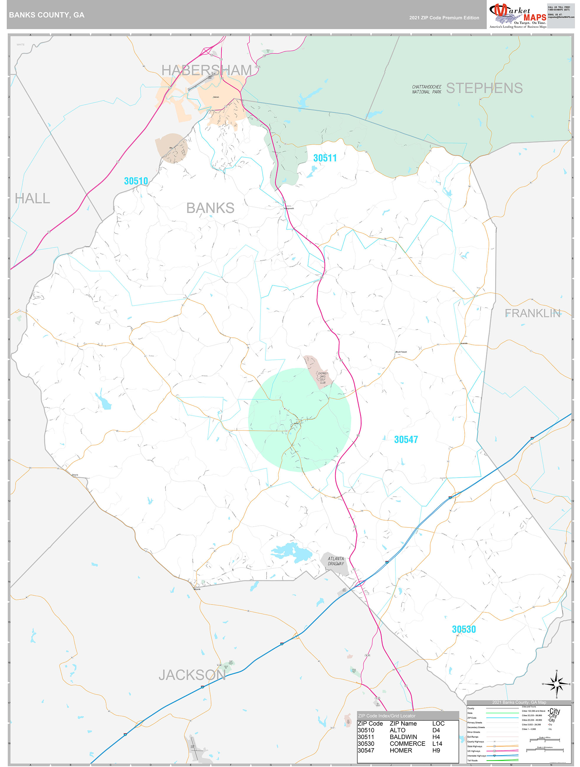 Banks County, GA Wall Map Premium Style by MarketMAPS MapSales