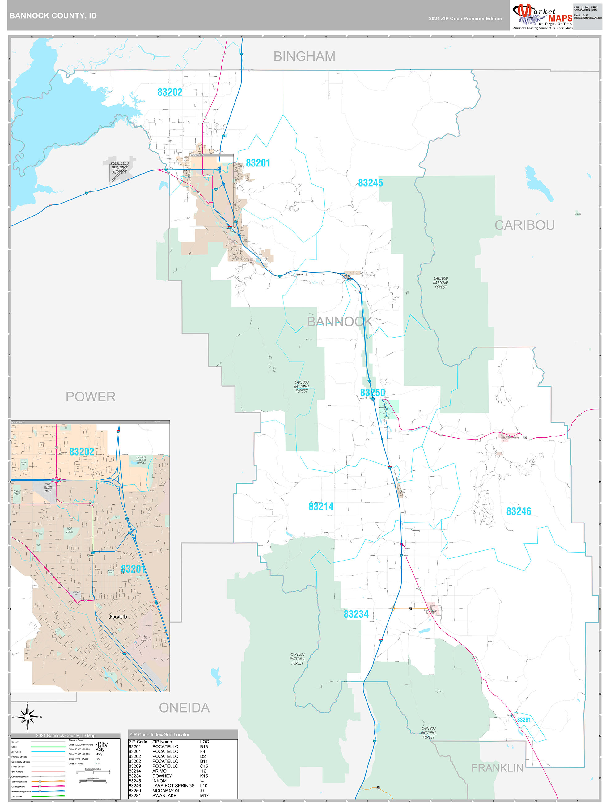 Bannock County, ID Wall Map Premium Style by MarketMAPS - MapSales