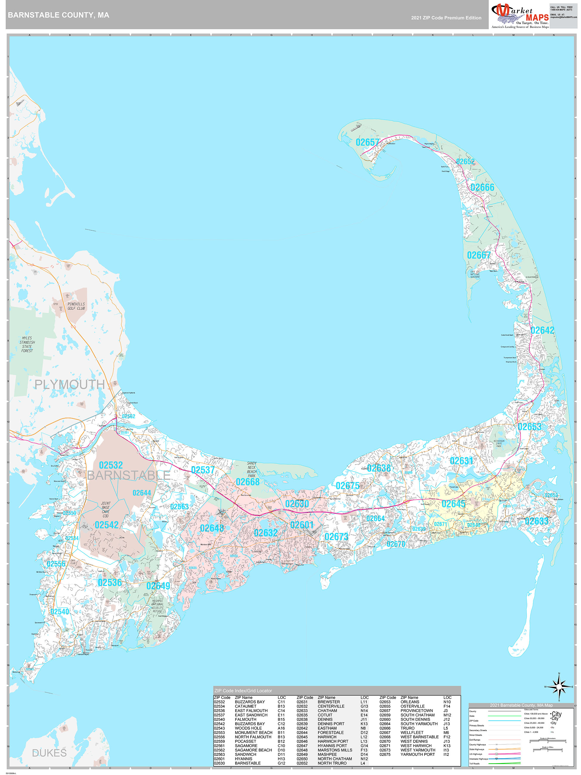 Barnstable County, MA Wall Map Premium Style by MarketMAPS