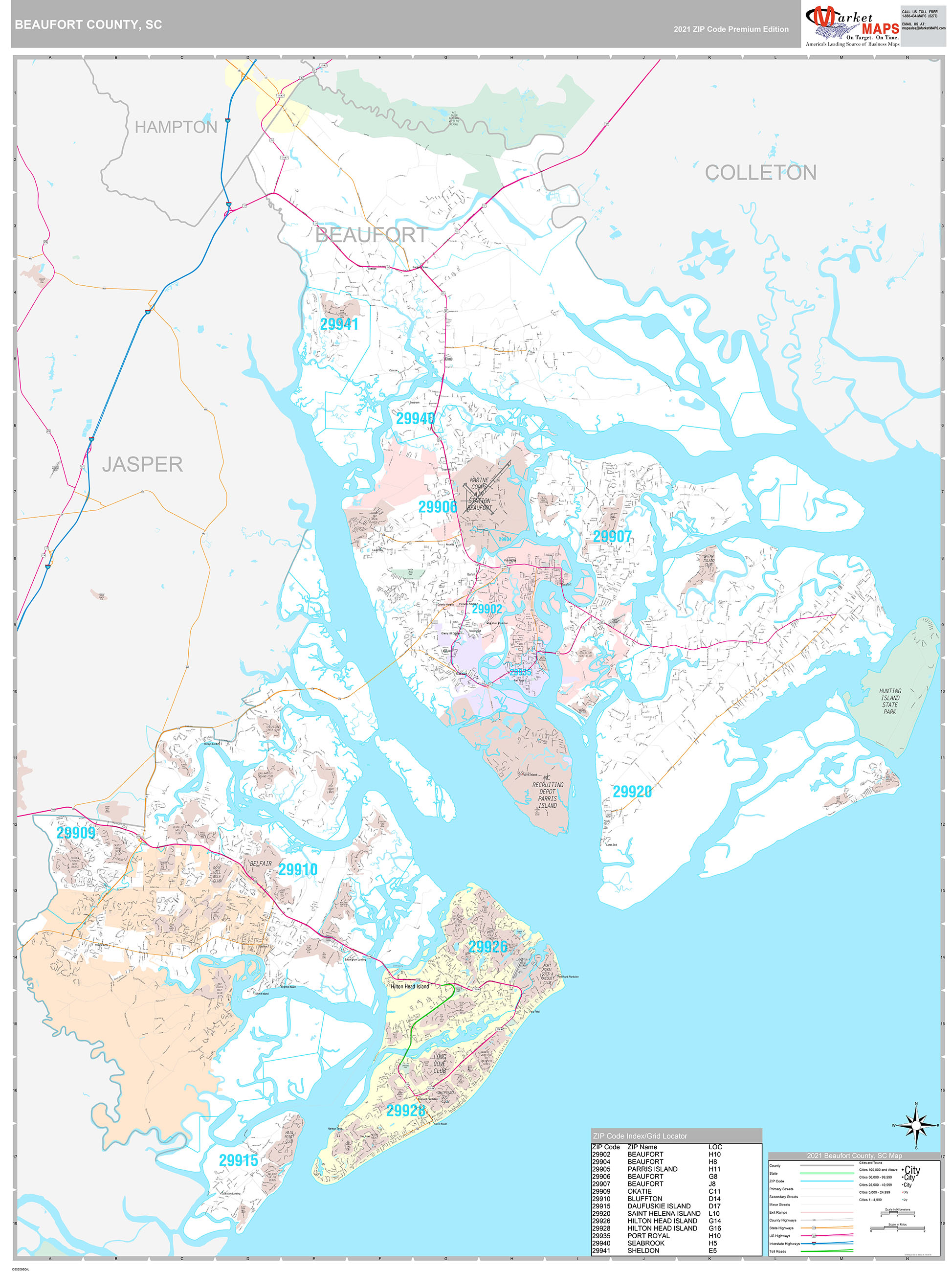 Beaufort County, SC Wall Map Premium Style by MarketMAPS - MapSales