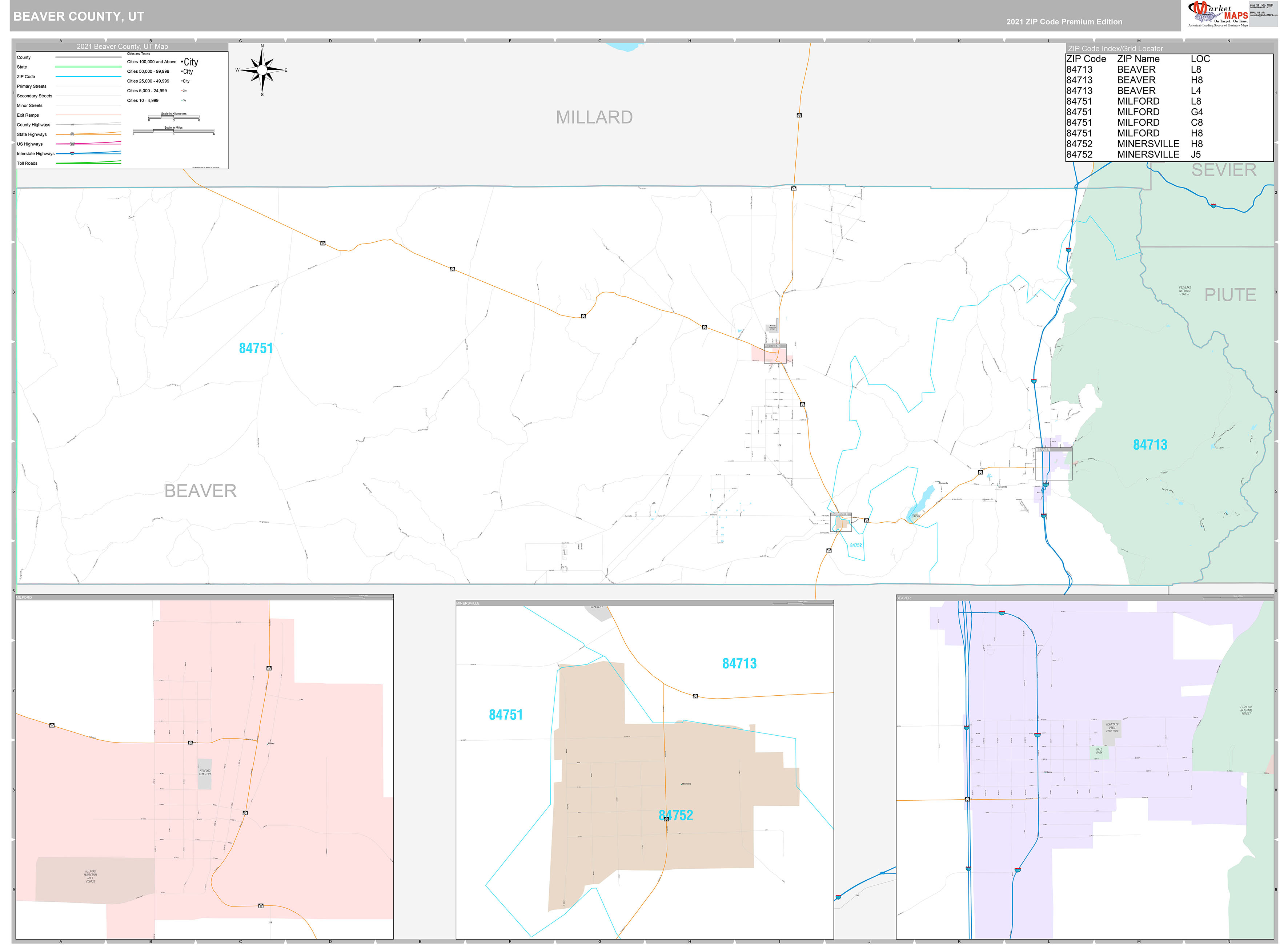 Beaver County, UT Wall Map Premium Style by MarketMAPS