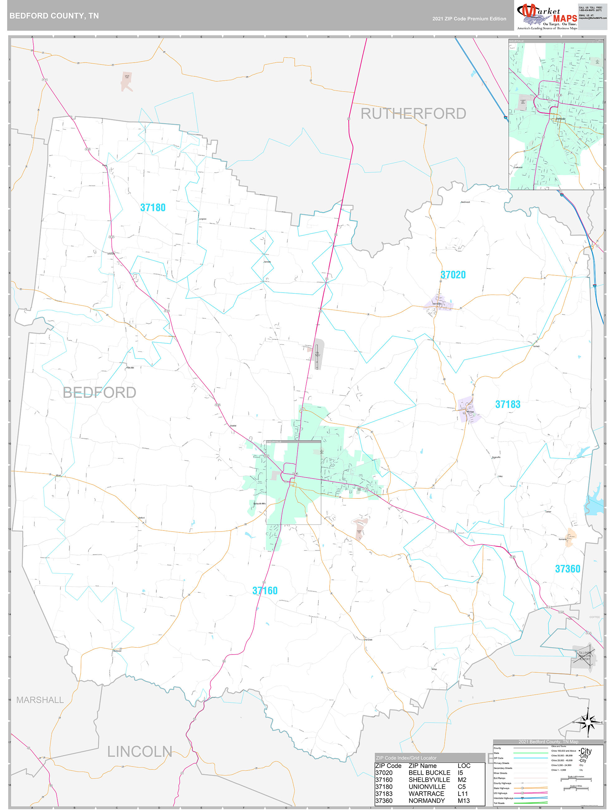 Bedford County Tn Wall Map Premium Style By Marketmap - vrogue.co