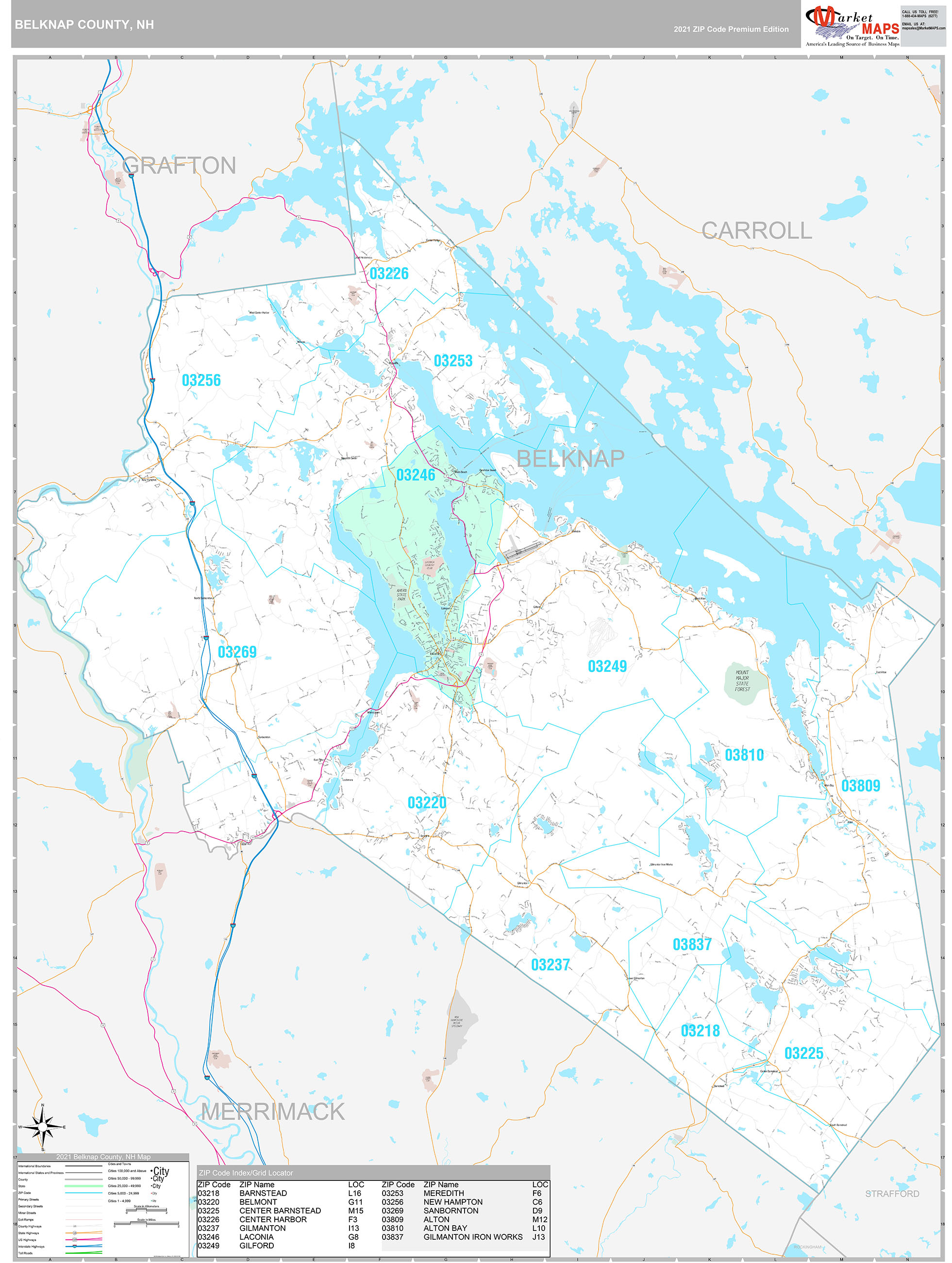 Belknap County, NH Wall Map Premium Style by MarketMAPS