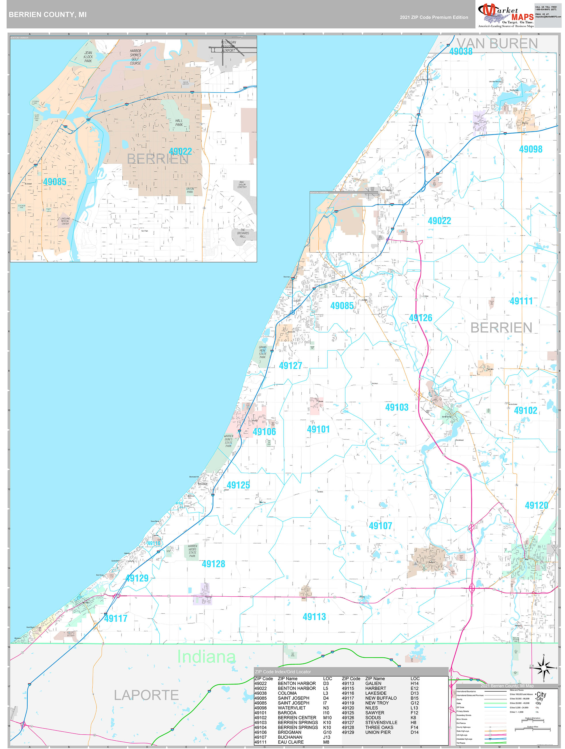 Berrien County, MI Wall Map Premium Style by MarketMAPS - MapSales