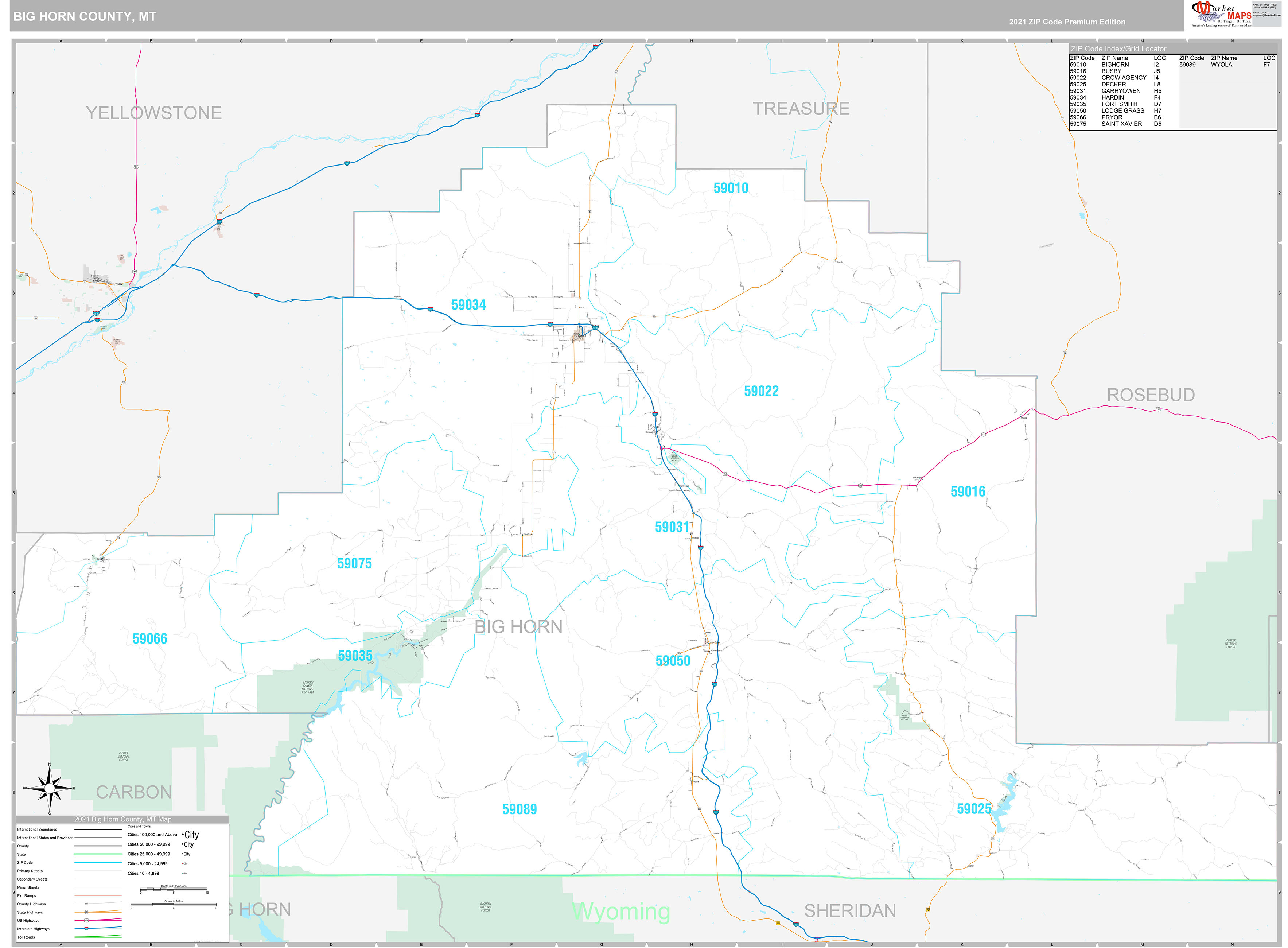 Big Horn County, MT Wall Map Premium Style by MarketMAPS