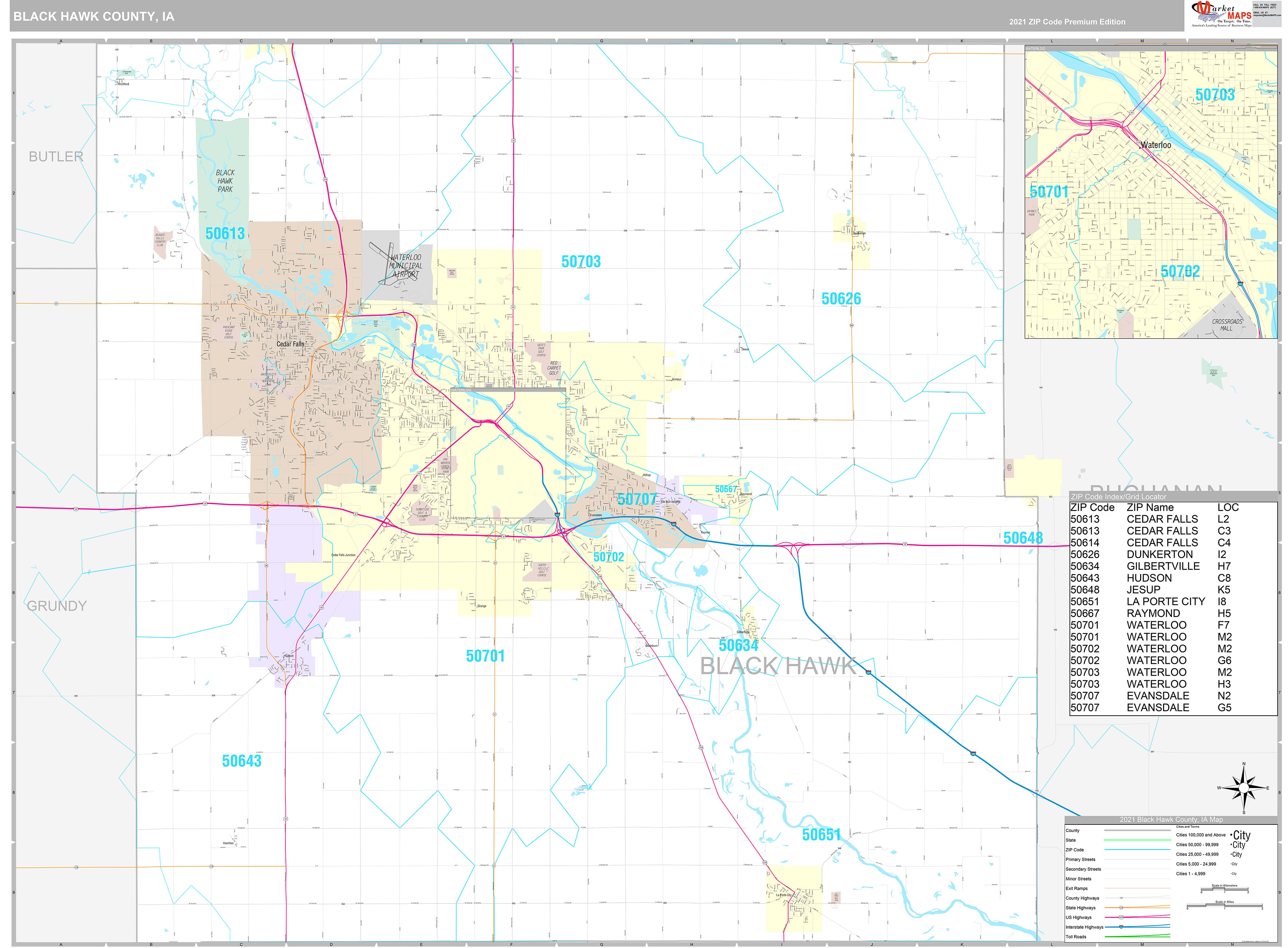 Black Hawk County IA Wall Map Premium Style by MarketMAPS