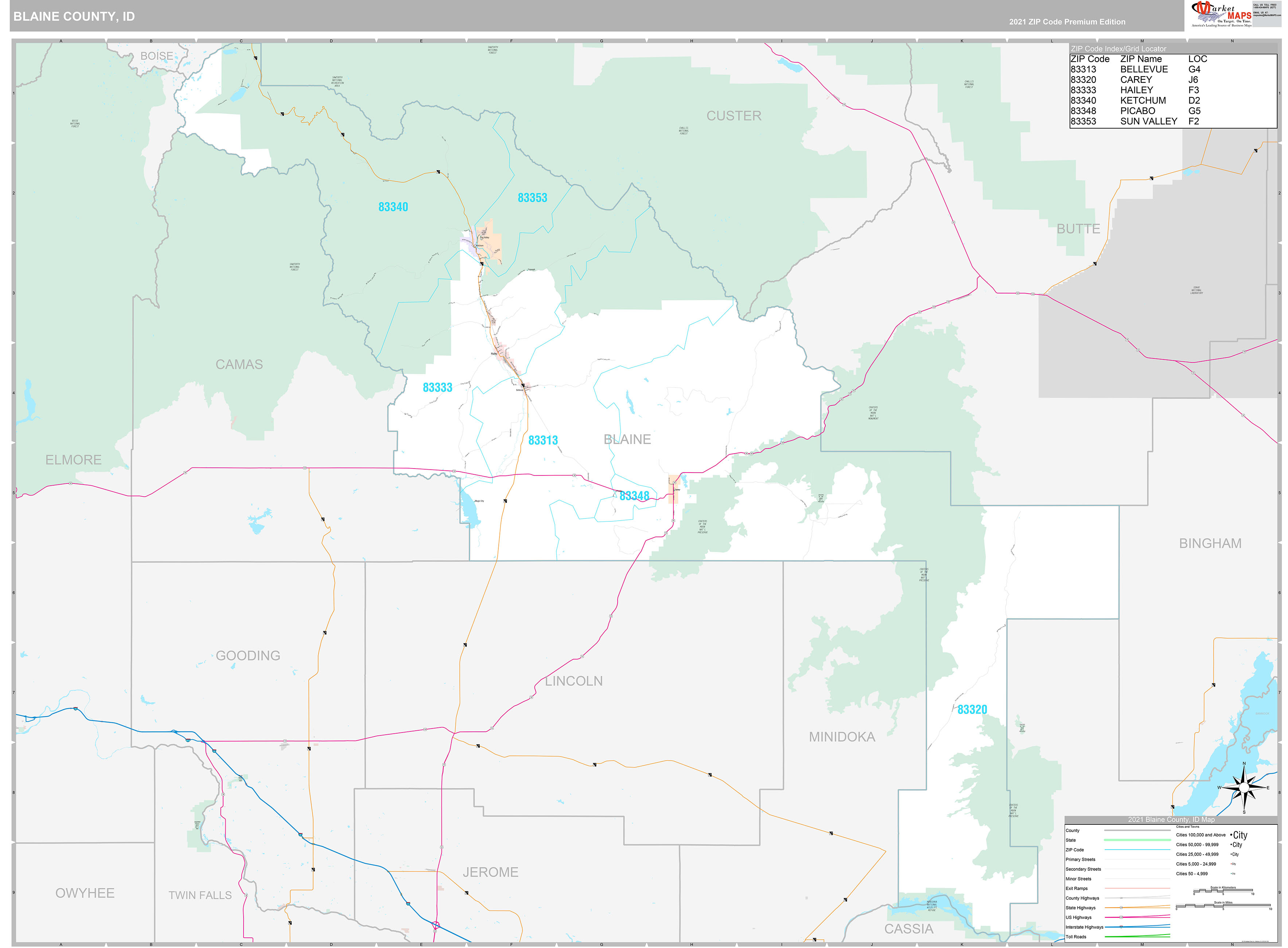 Blaine County, ID Wall Map Premium Style by MarketMAPS