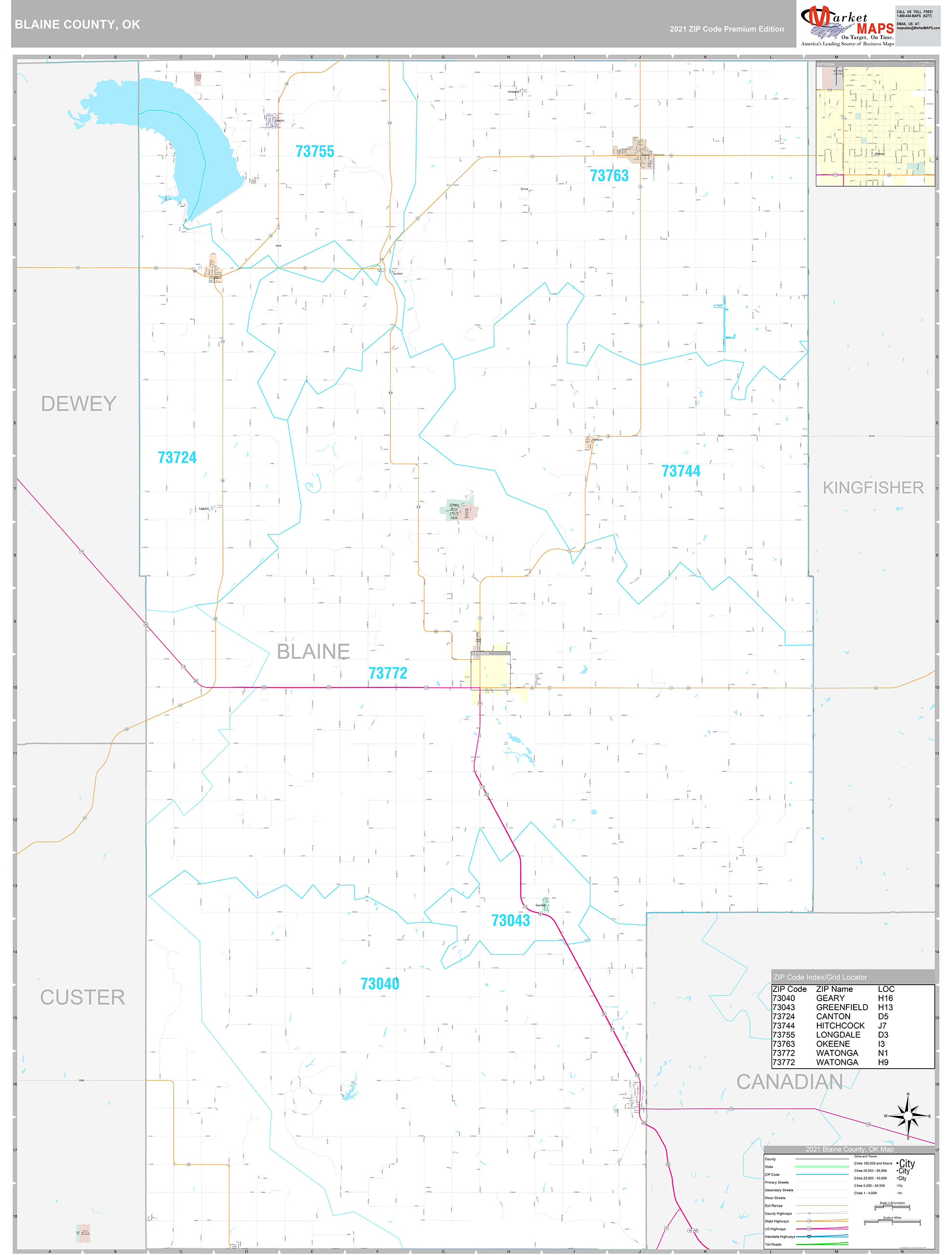 Blaine County, OK Wall Map Premium Style by MarketMAPS - MapSales