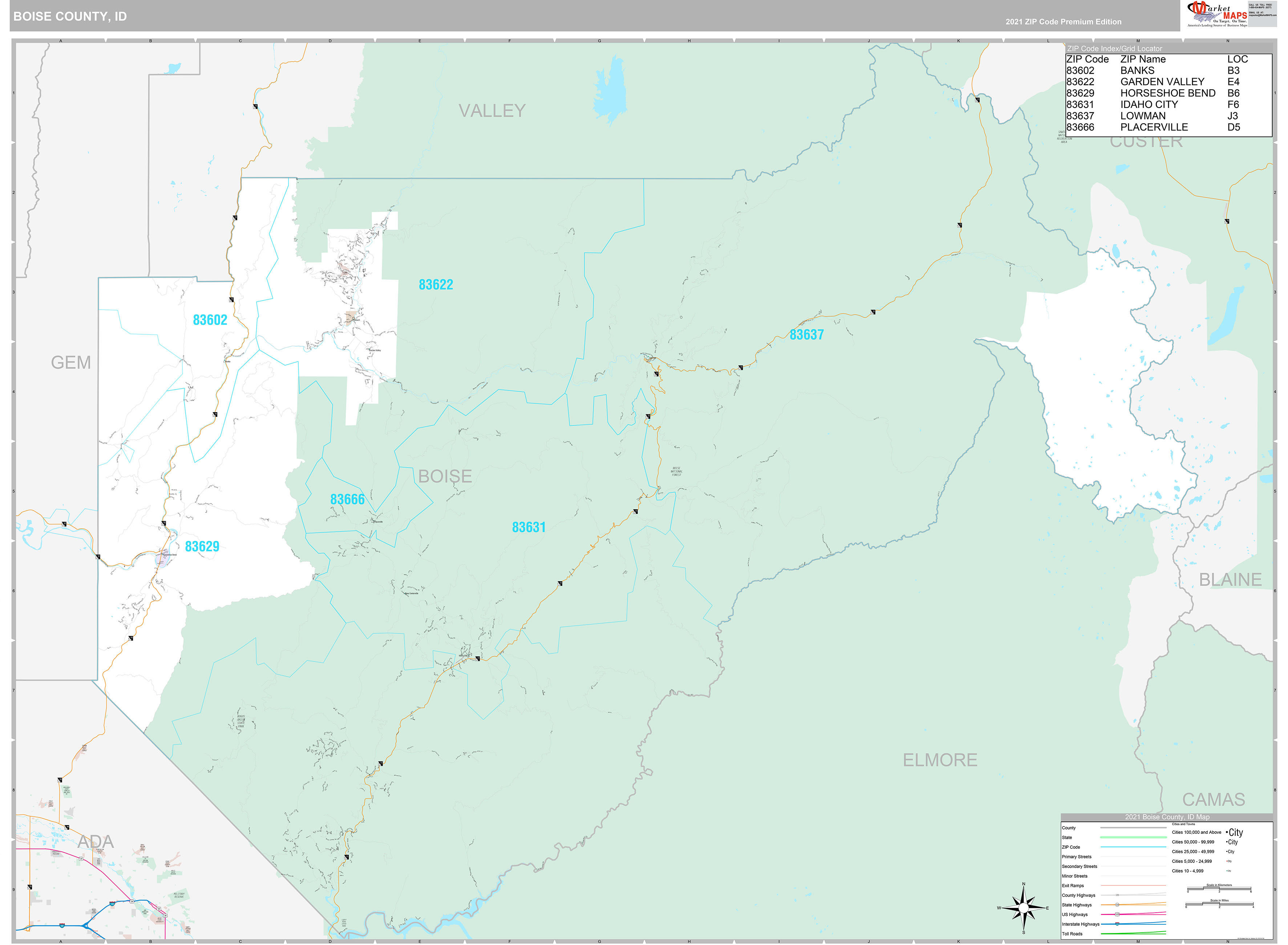 Boise County, ID Wall Map Premium Style by MarketMAPS