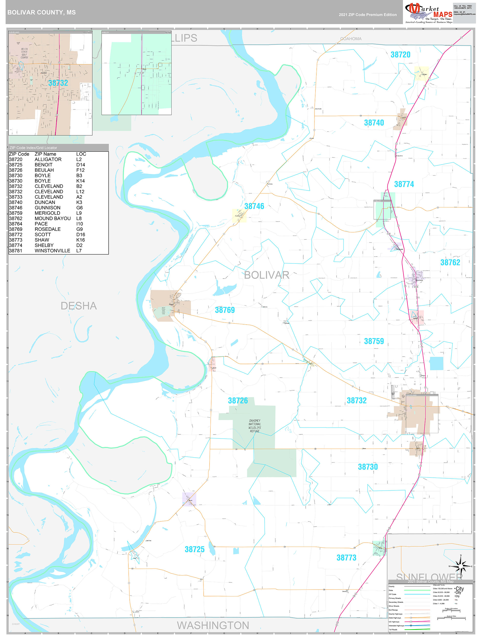 Bolivar County MS Wall Map Premium Style by MarketMAPS MapSales com