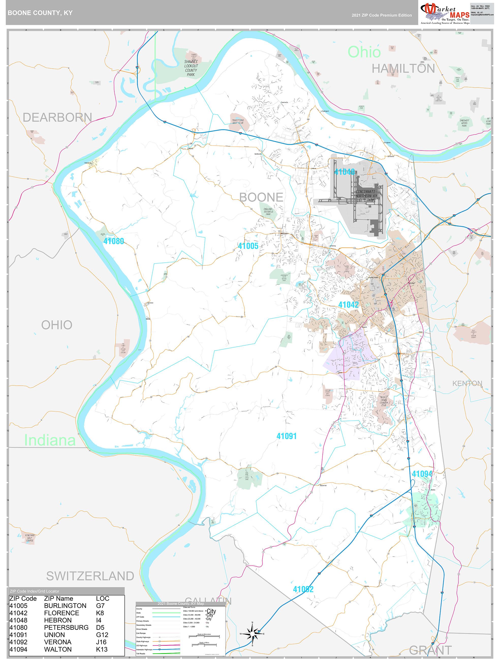 Boone County, KY Wall Map Premium Style by MarketMAPS MapSales