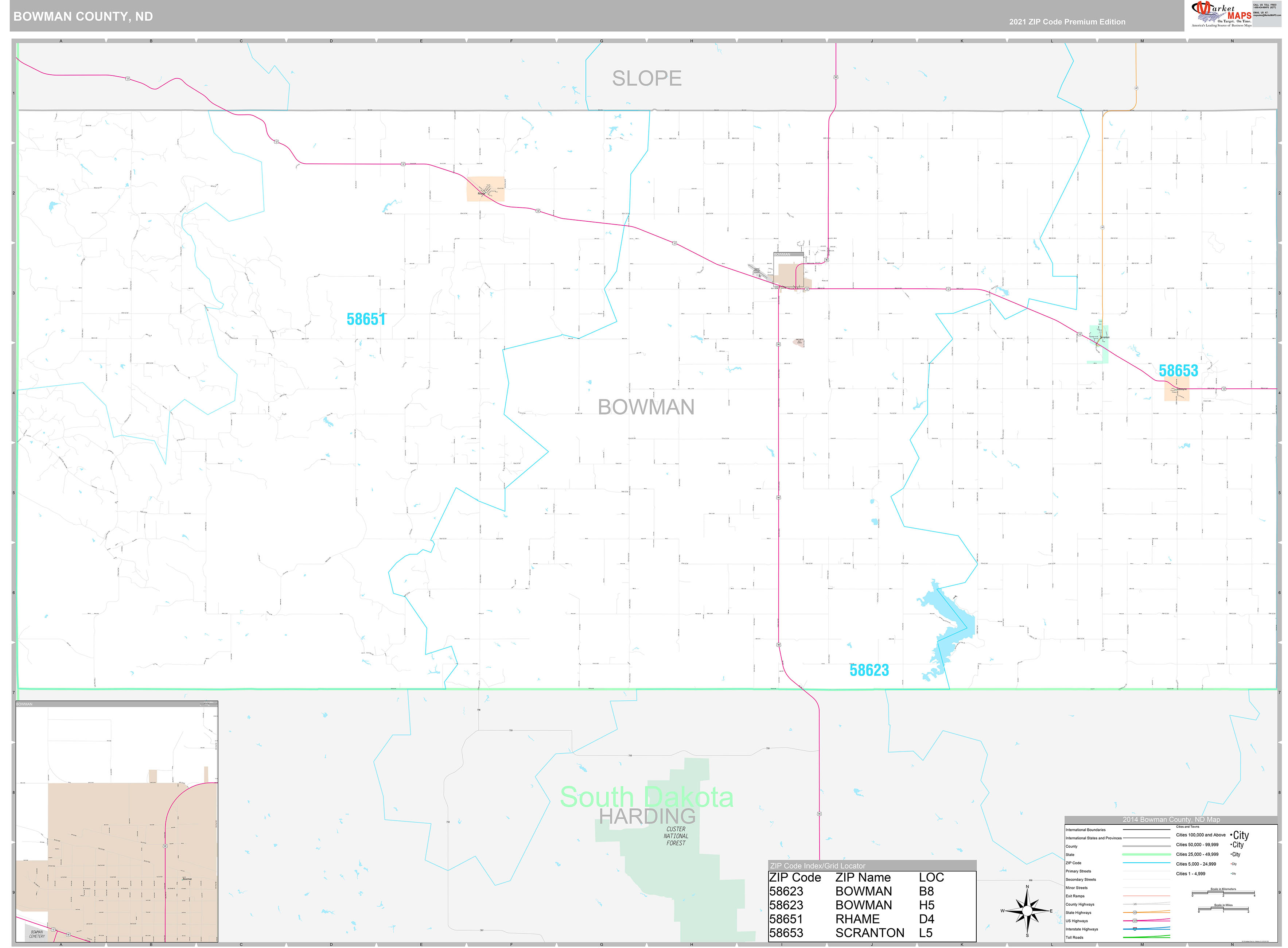 Bowman County, ND Wall Map Premium Style by MarketMAPS - MapSales